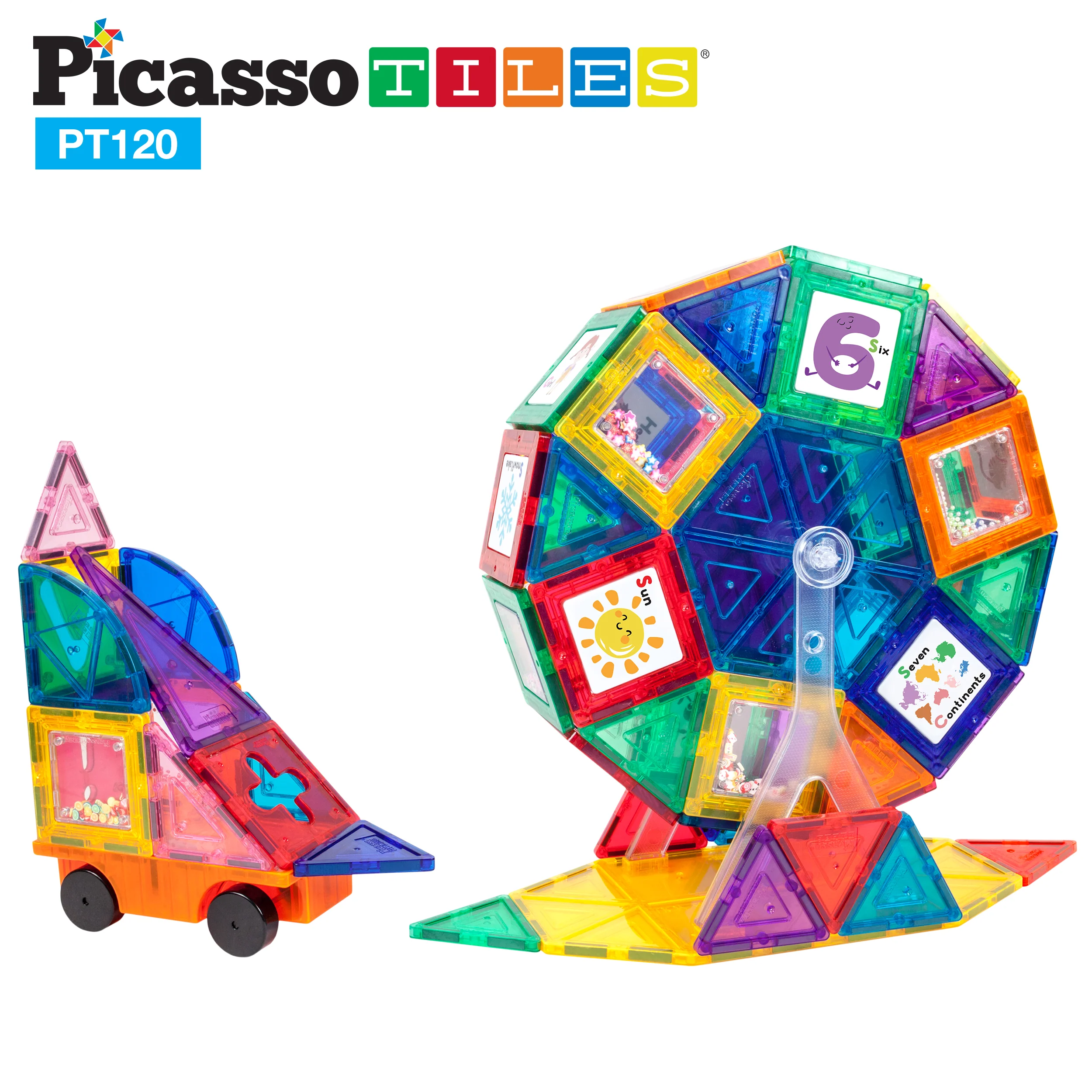 PicassoTiles Amusement Magnetic Tile Building Set (120 Pieces) - Image 3