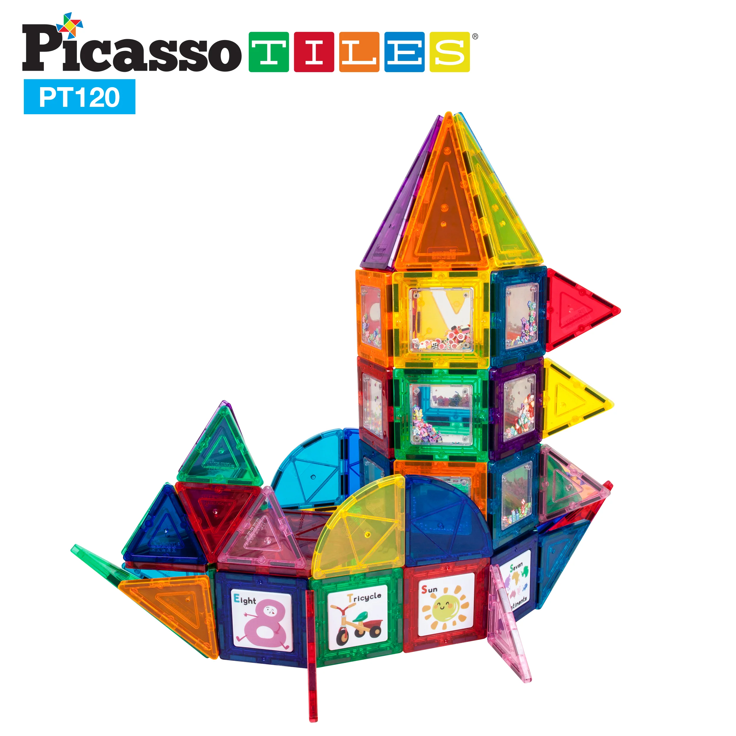 PicassoTiles Amusement Magnetic Tile Building Set (120 Pieces) - Image 4