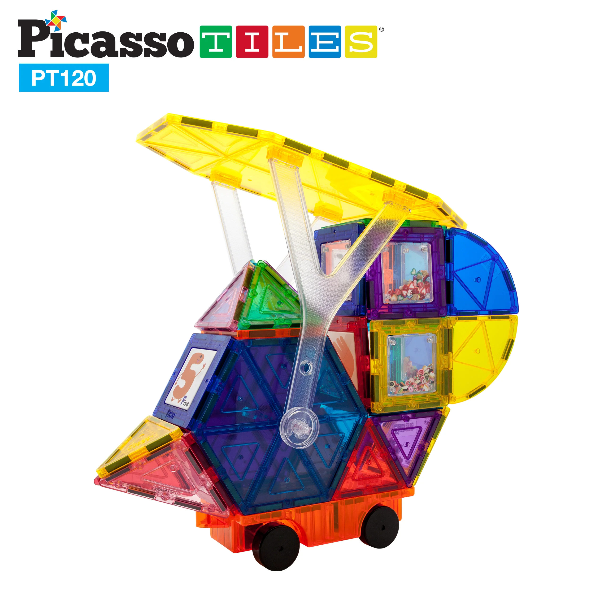 PicassoTiles Amusement Magnetic Tile Building Set (120 Pieces) - Image 5