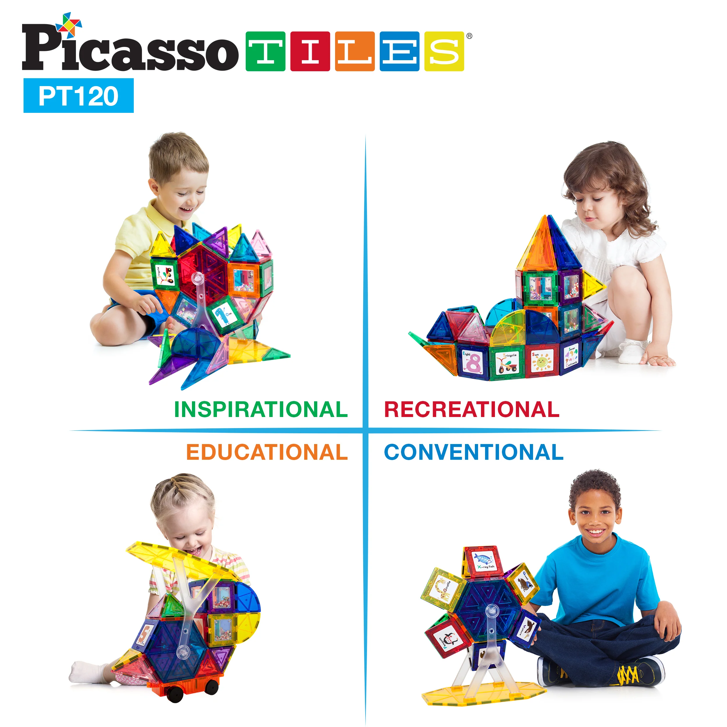 PicassoTiles Amusement Magnetic Tile Building Set (120 Pieces) - Image 7