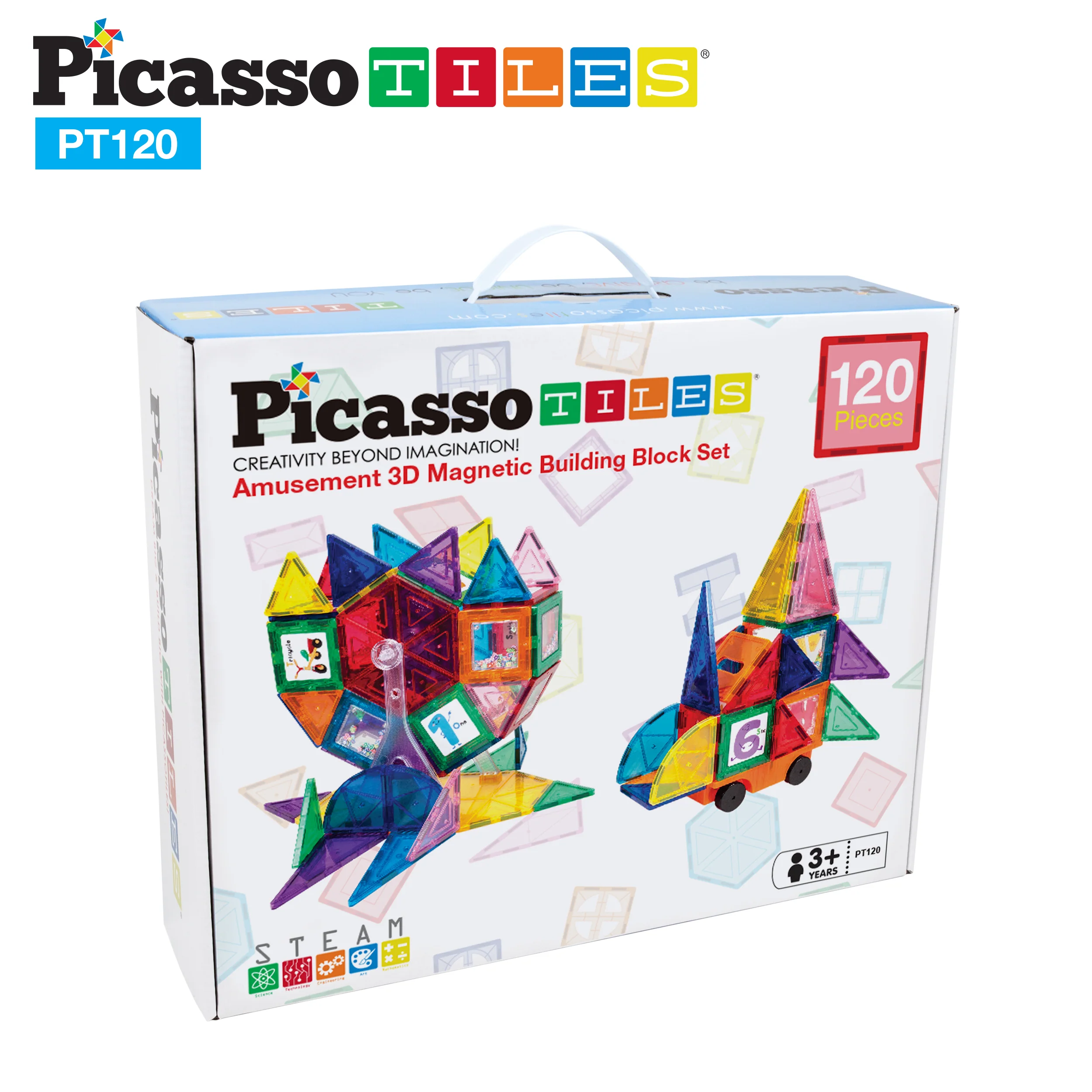 PicassoTiles Amusement Magnetic Tile Building Set (120 Pieces) - Image 9