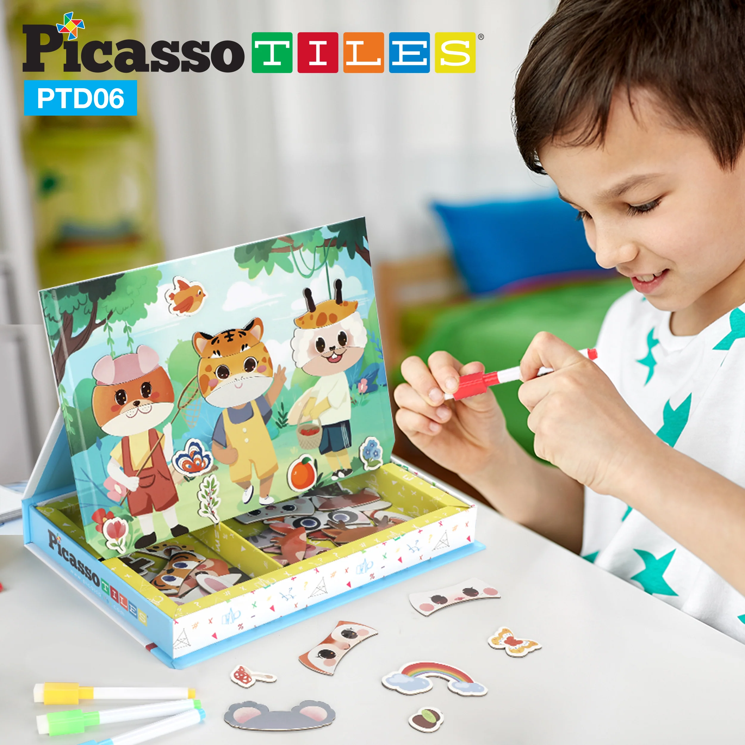 Picassotiles 120pcs Magnetic Animal Sticker Puzzle Book Drawing Board - Image 2