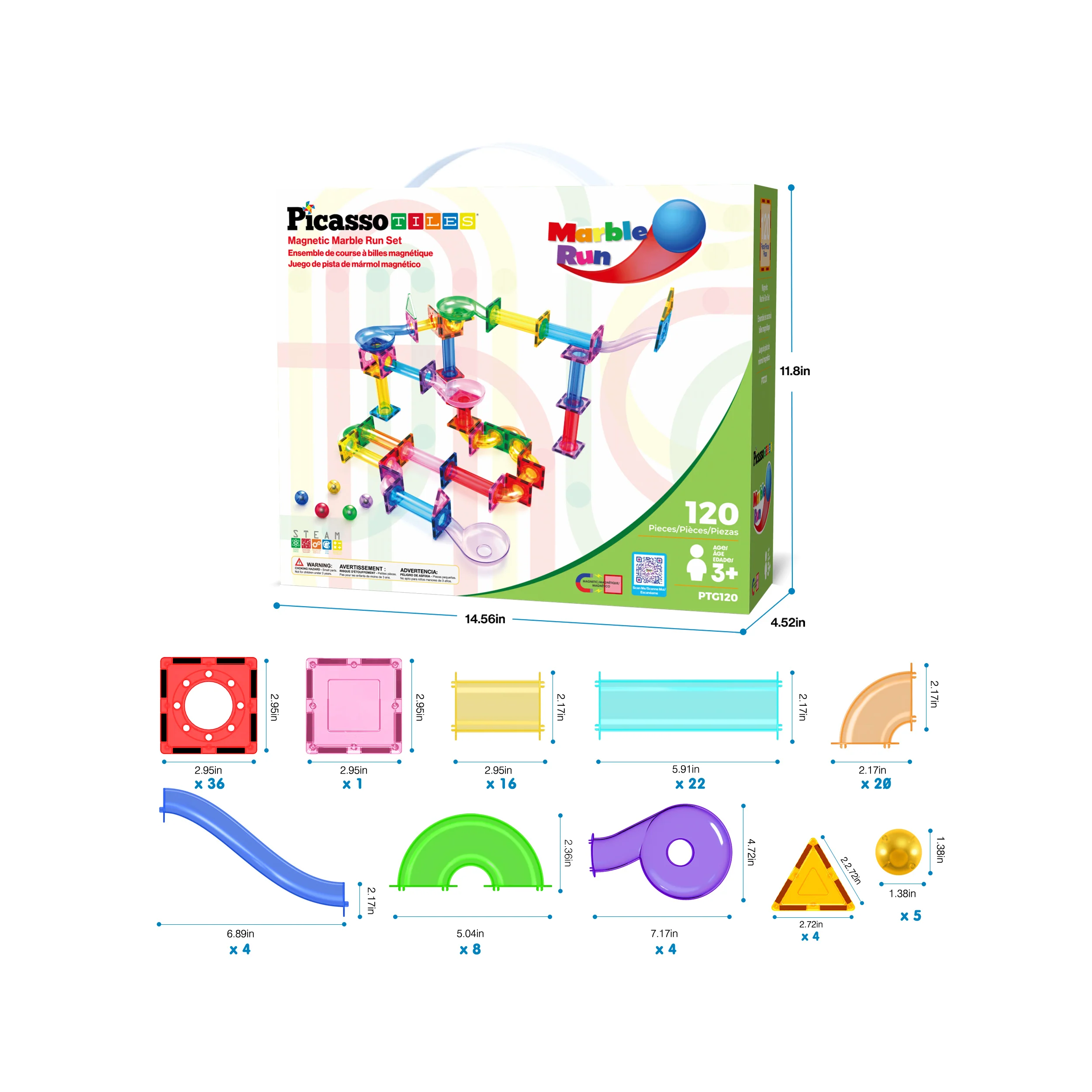 PicassoTiles 120 Pieces Marble Run Set - Image 3