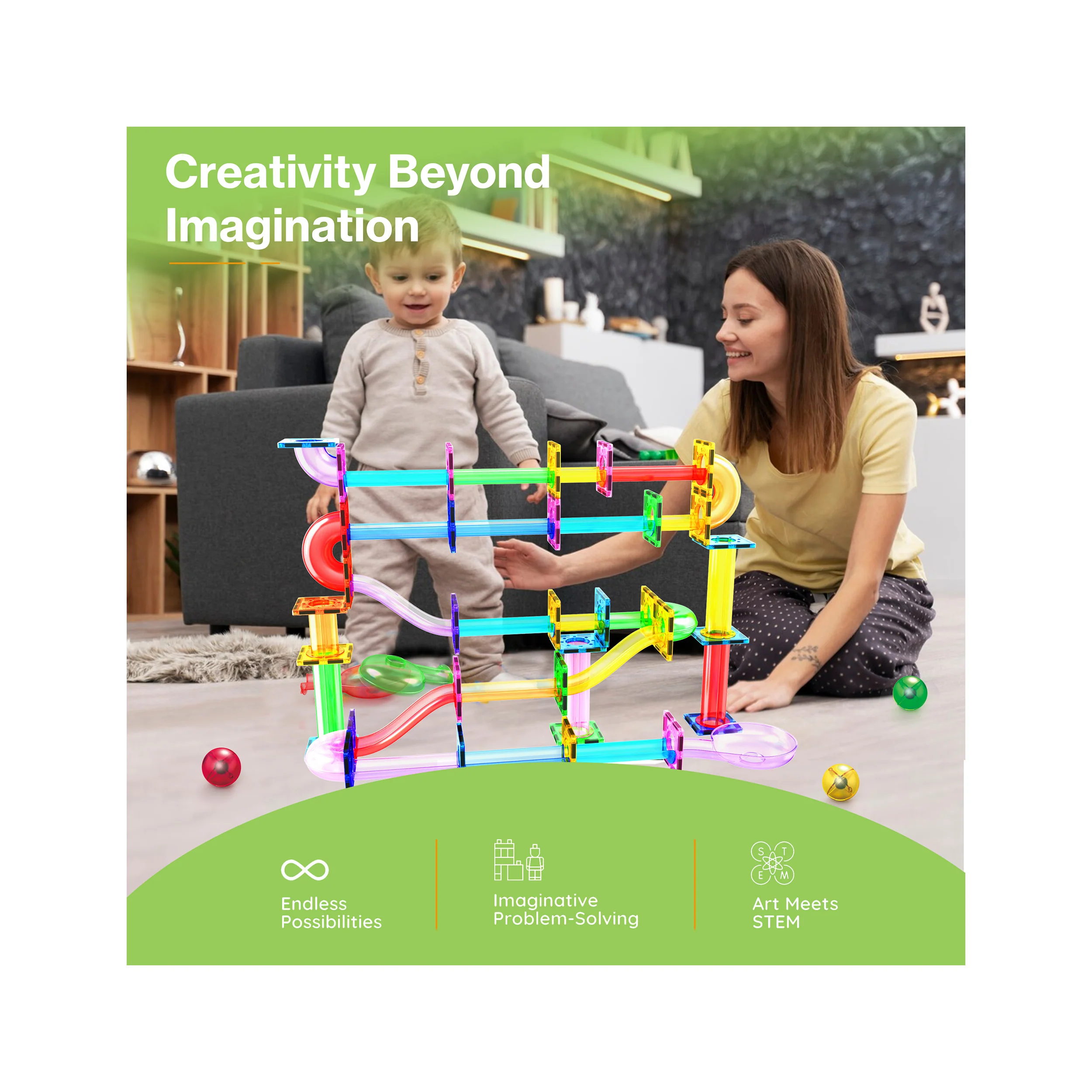 PicassoTiles 120 Pieces Marble Run Set - Image 6