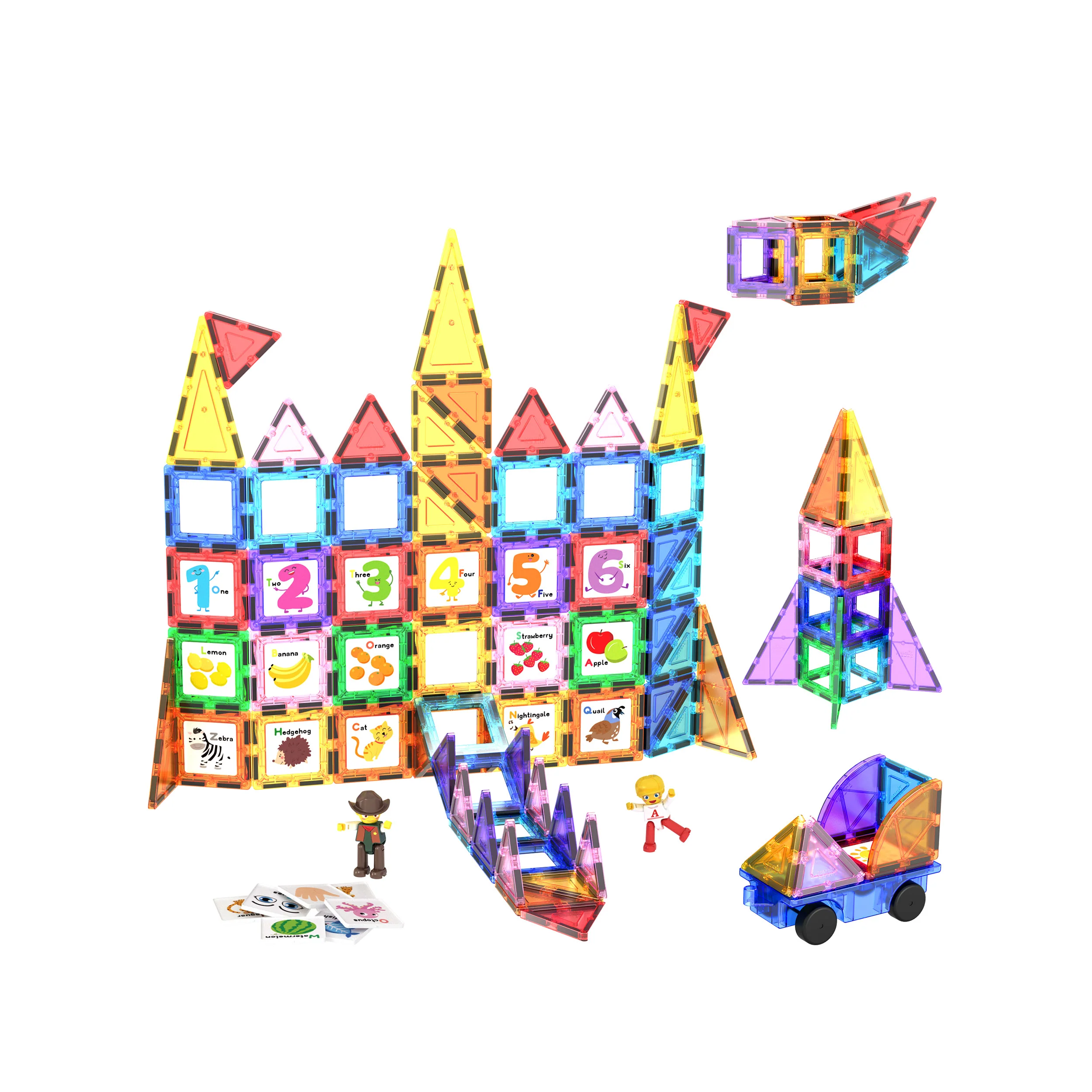 PicassoTiles Magnetic Tile Set with Graphic Inserts (121 Pieces) - Image 3