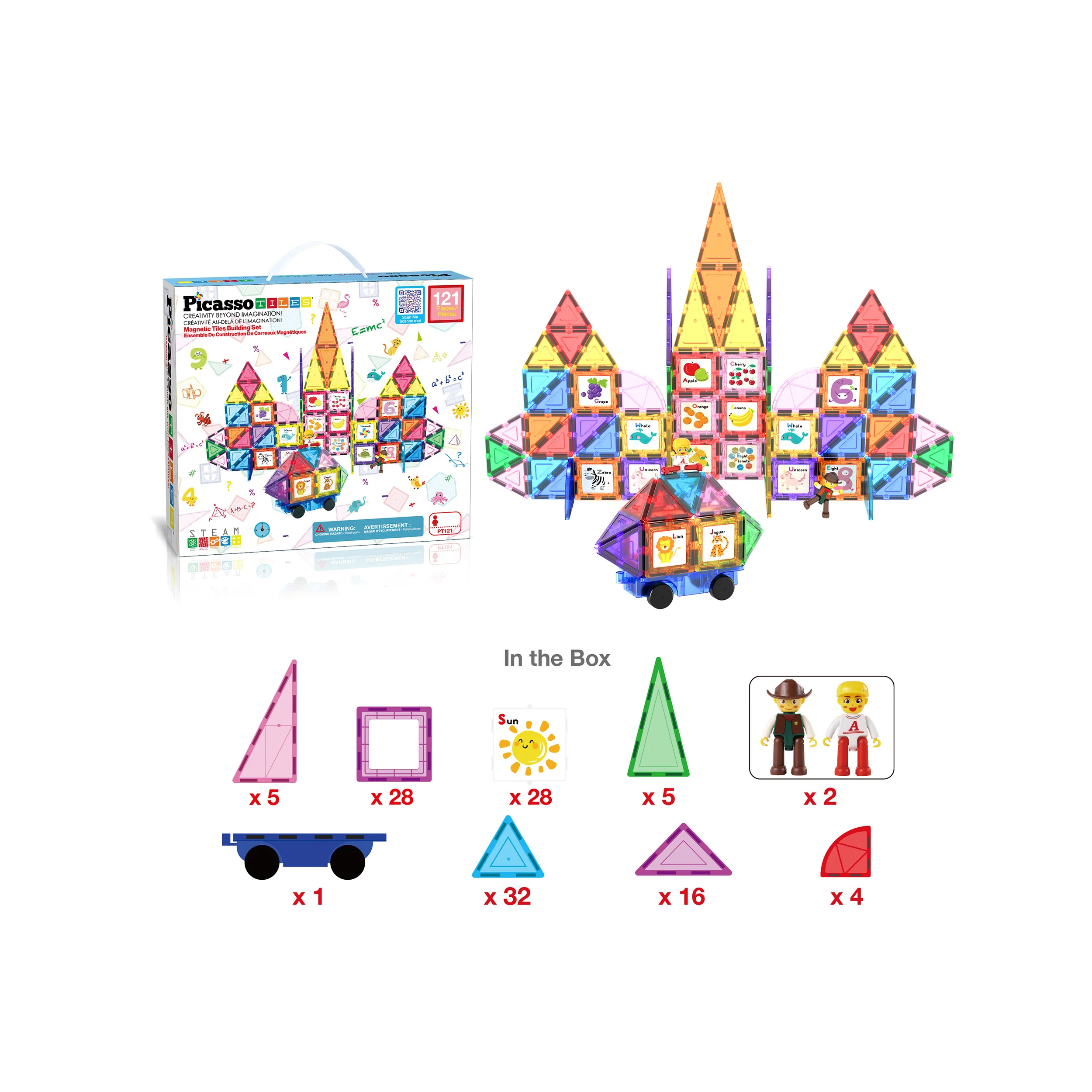 PicassoTiles Magnetic Tile Set with Graphic Inserts (121 Pieces) - Image 8