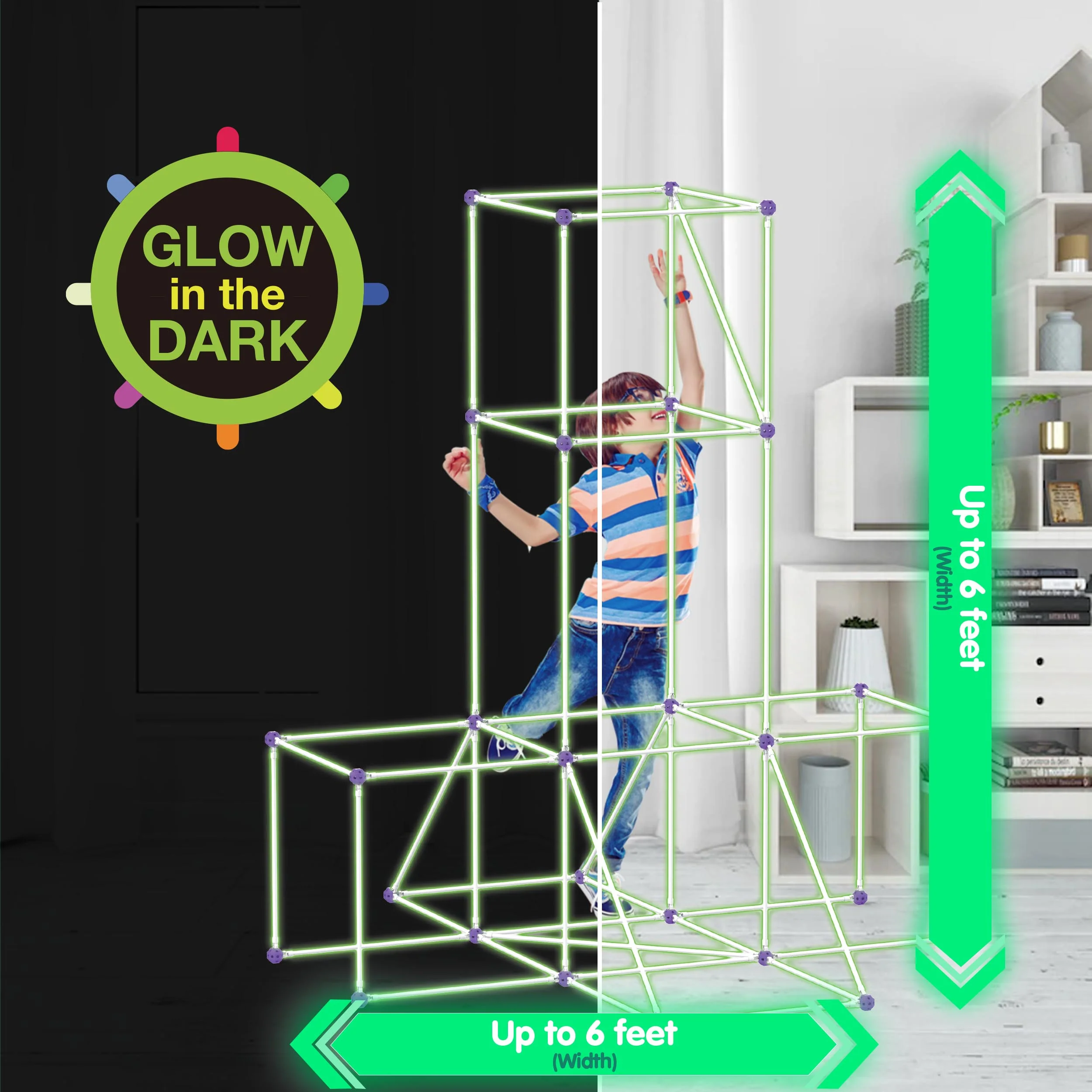 PicassoTiles 125 Piece Fort Building Kit Glow in Dark - Image 2