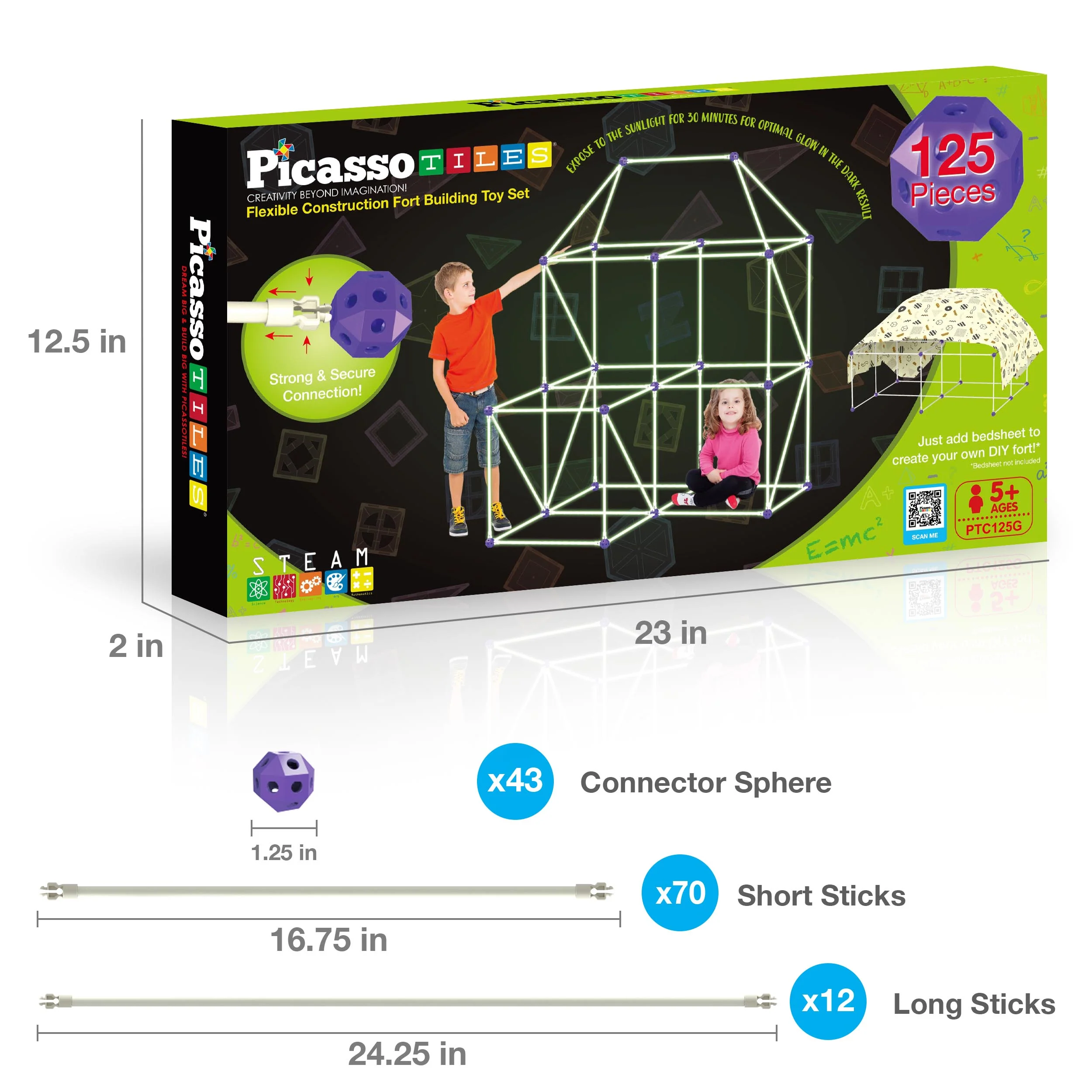 PicassoTiles 125 Piece Fort Building Kit Glow in Dark - Image 7