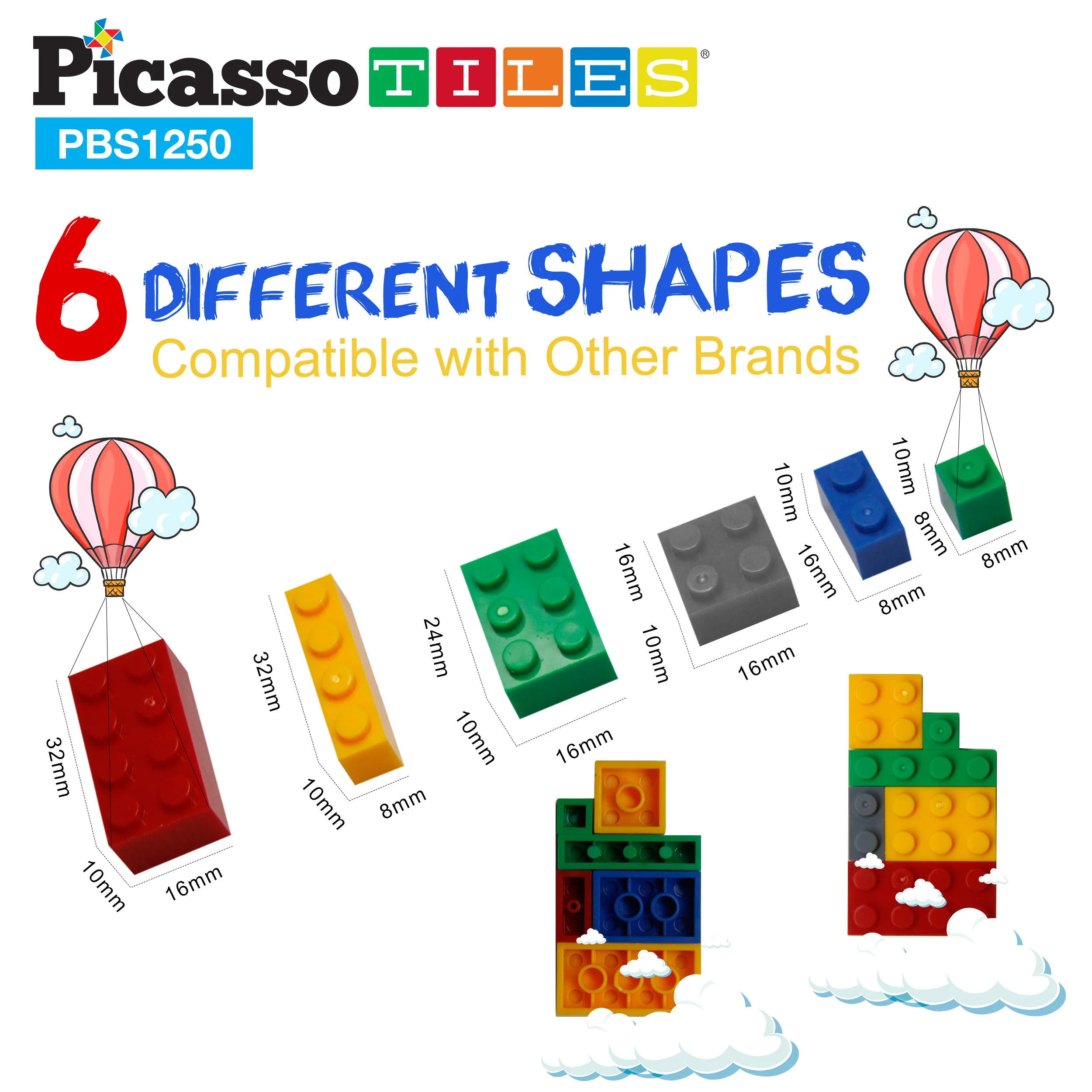 PicassoTiles 1,250 Piece Brick Block Building Set - Image 8