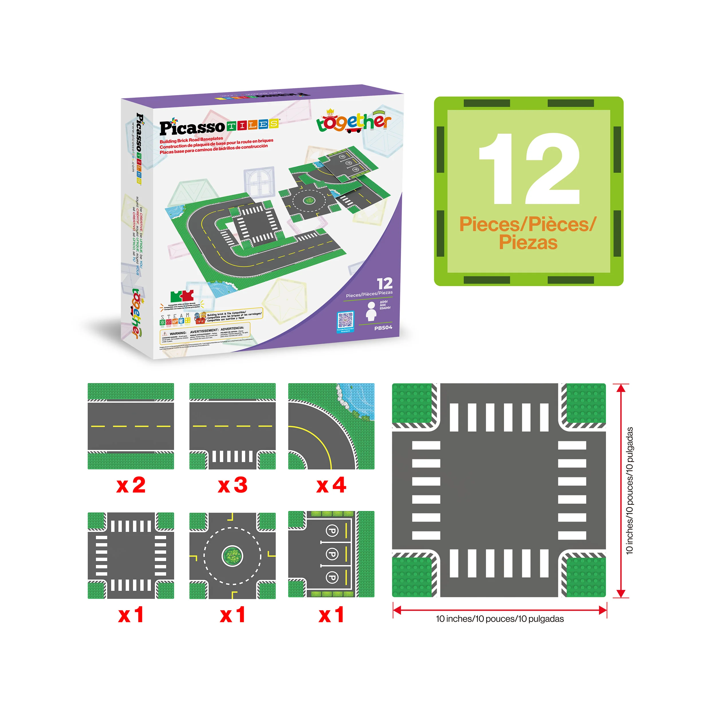 PicassoTiles 12PC Building Brick 10"x10" Set Compatible with All Major Brands PBS04 - Image 3