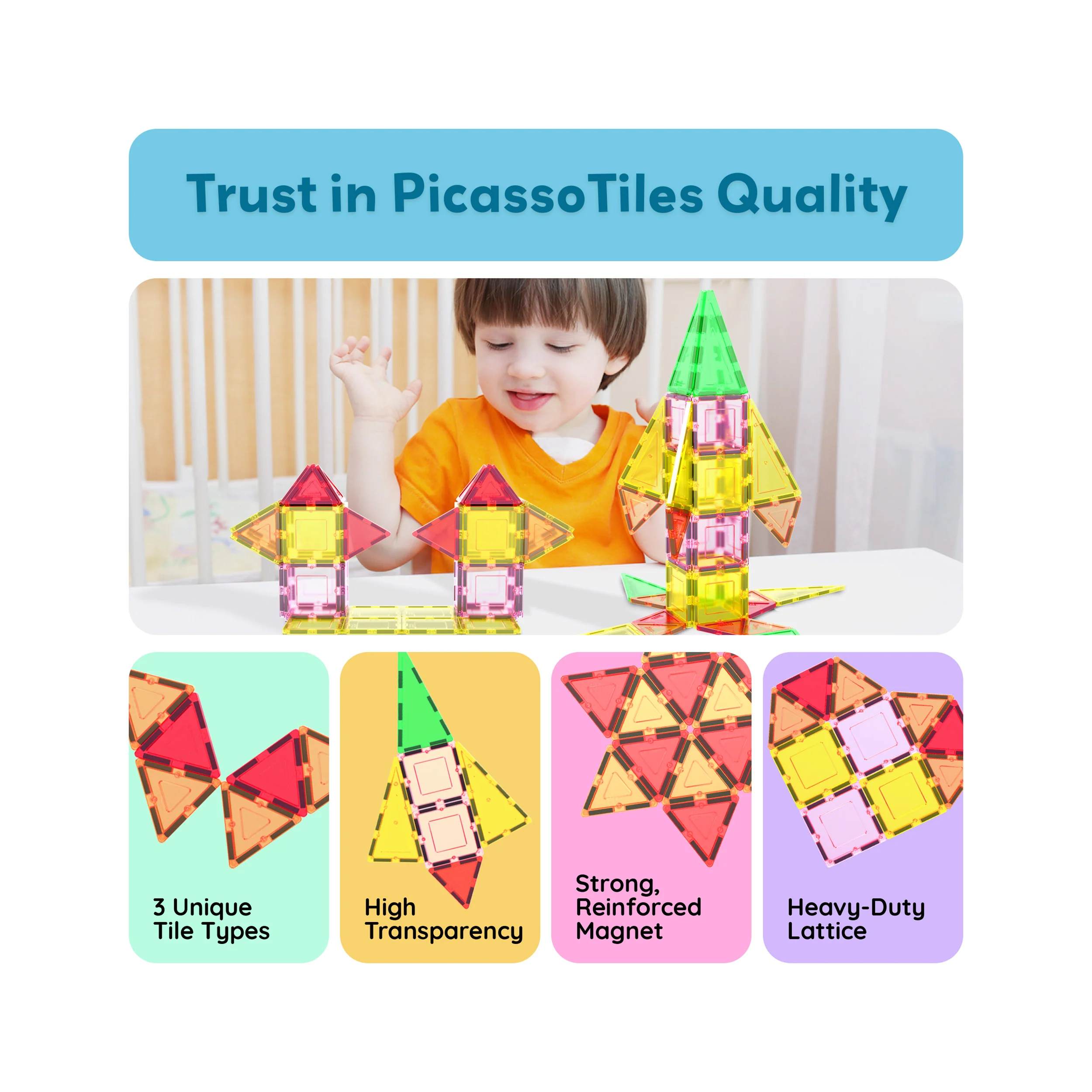 12pc Magnetic Tiles Starter Set Squares & Triangles | PicassoTiles - Image 4