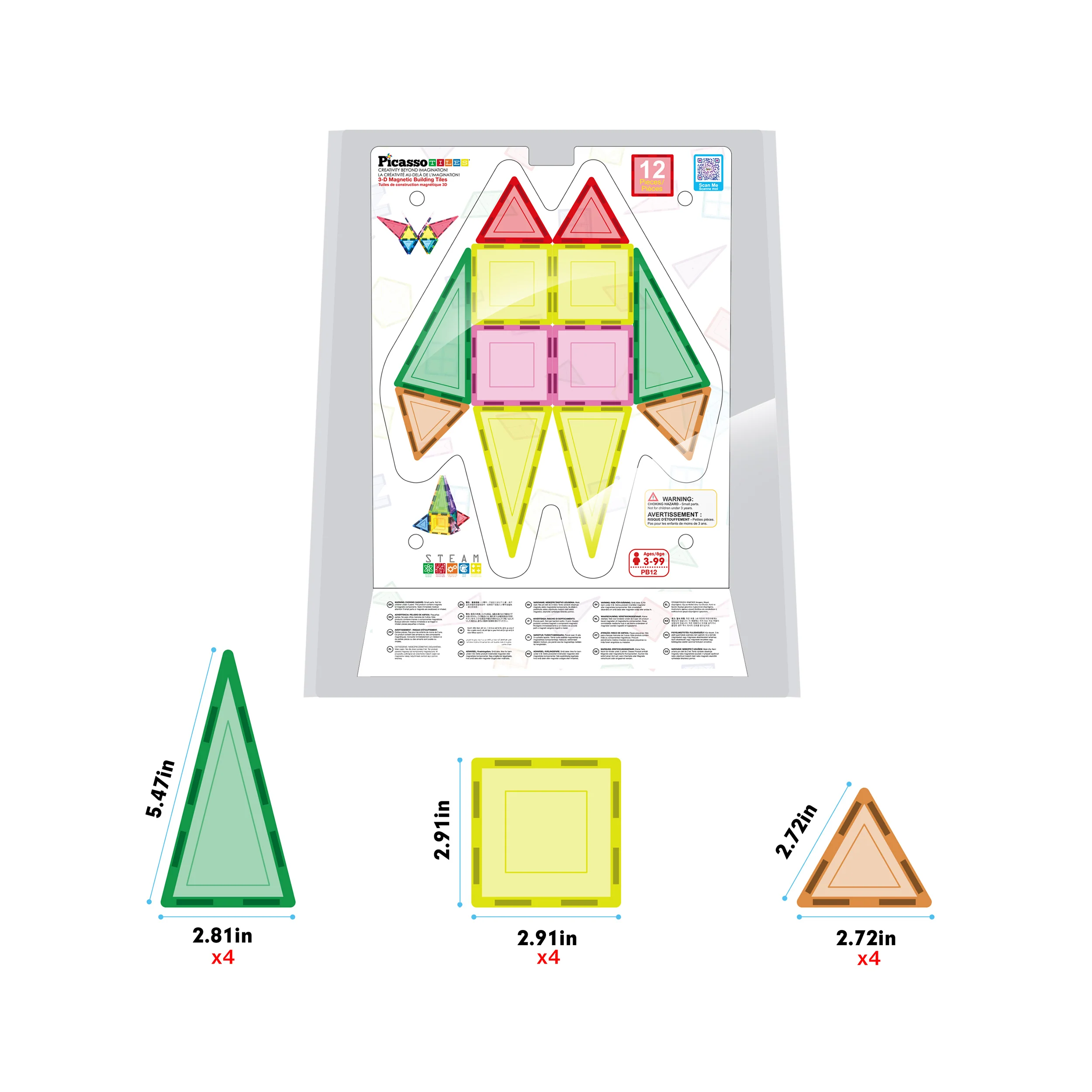 12pc Magnetic Tiles Starter Set Squares & Triangles | PicassoTiles - Image 5
