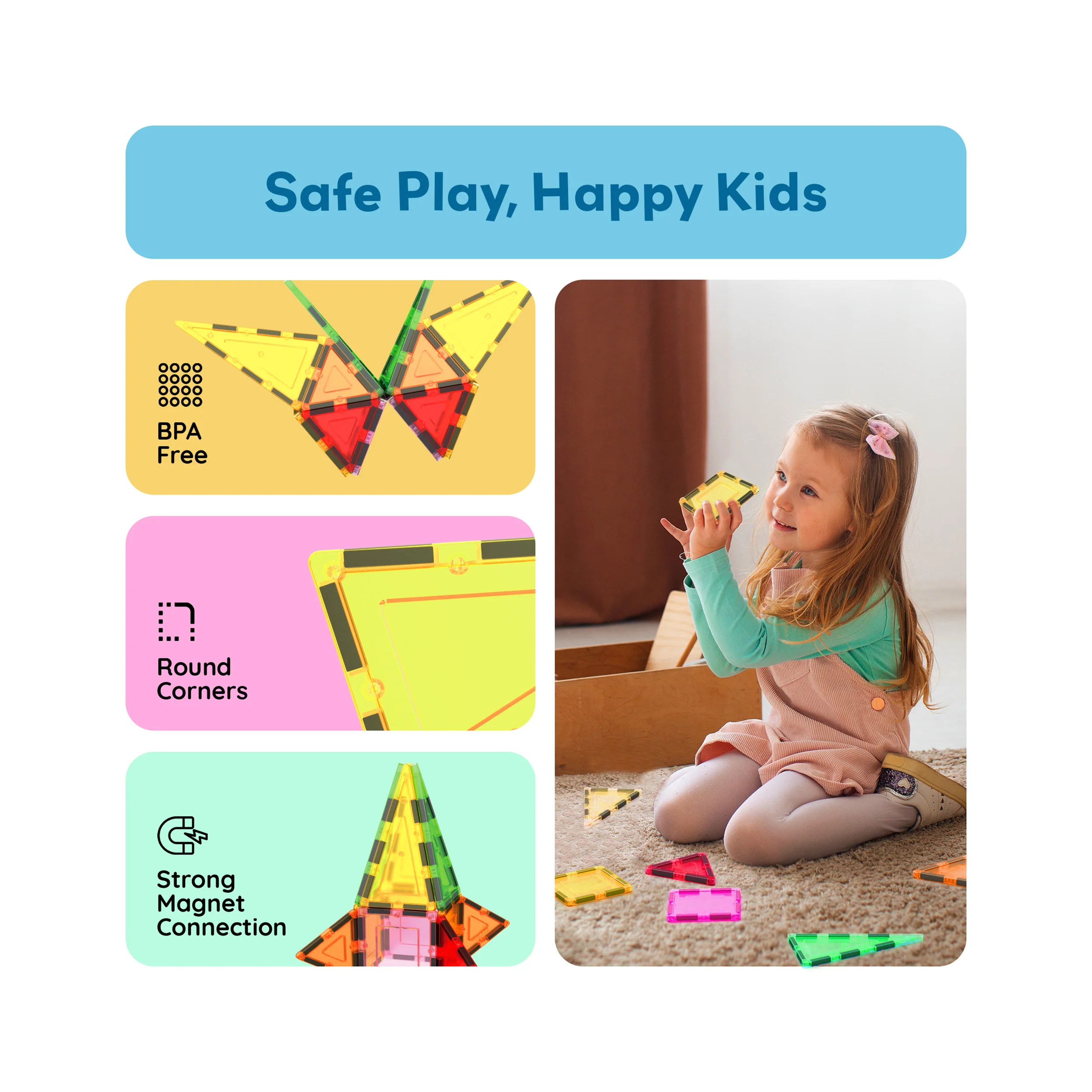 12pc Magnetic Tiles Starter Set Squares & Triangles | PicassoTiles - Image 6