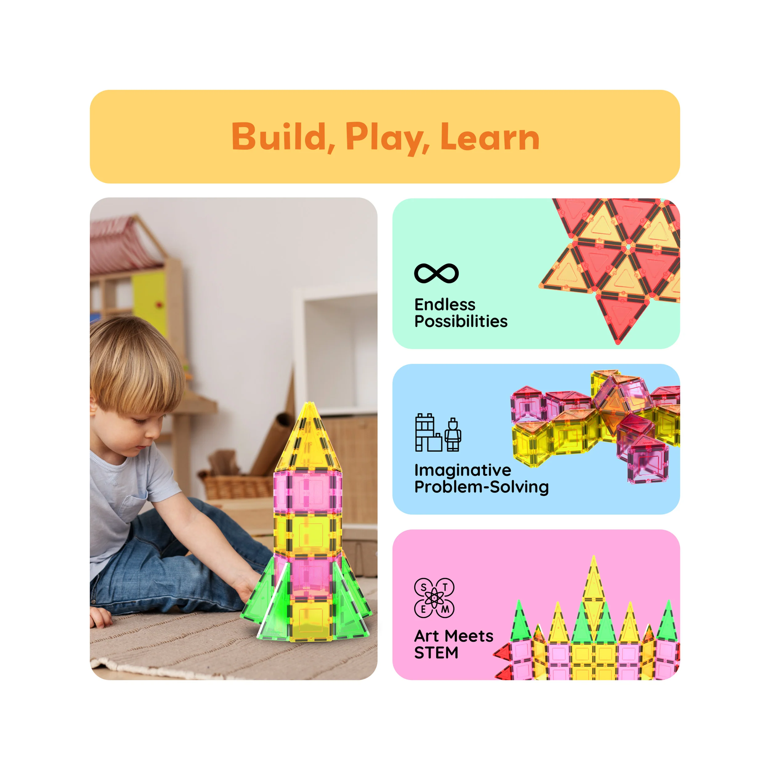 12pc Magnetic Tiles Starter Set Squares & Triangles | PicassoTiles - Image 8