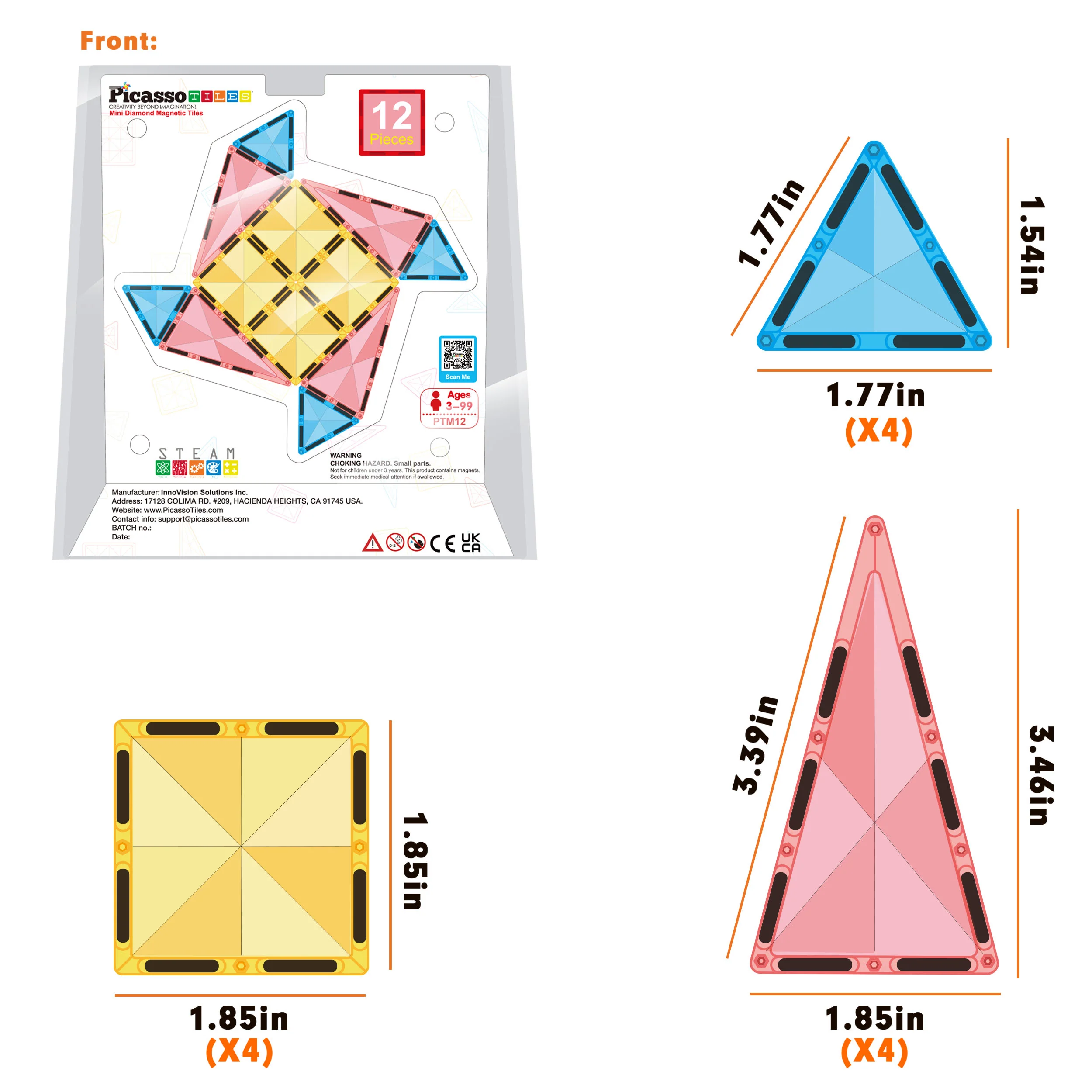 PicassoTiles 12pc Magnet Tile Building Blocks Mini Diamond Travel Set - Image 4