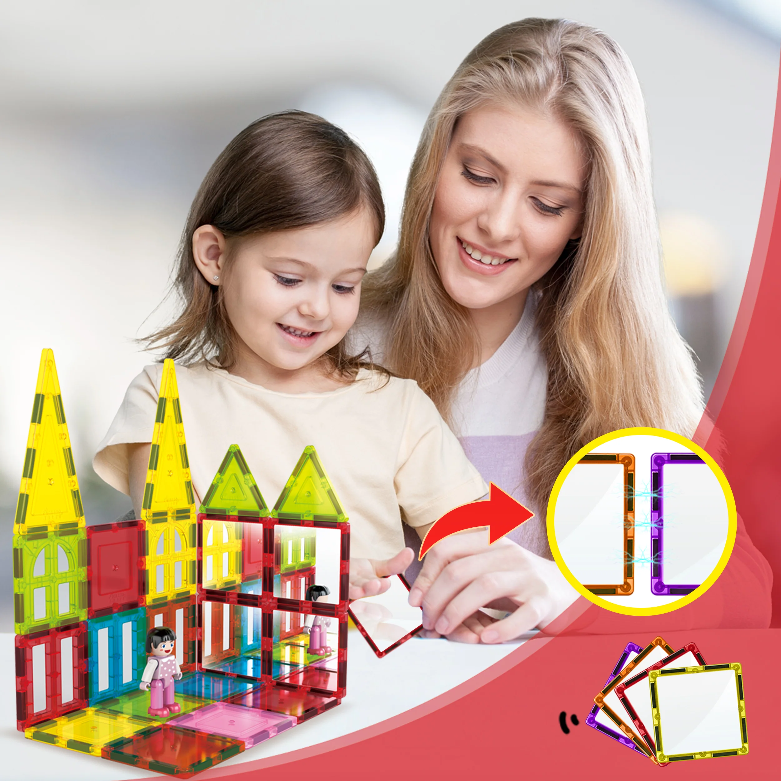 PicassoTiles Mirror Magnetic Tiles Set (12 Pieces) - Image 2