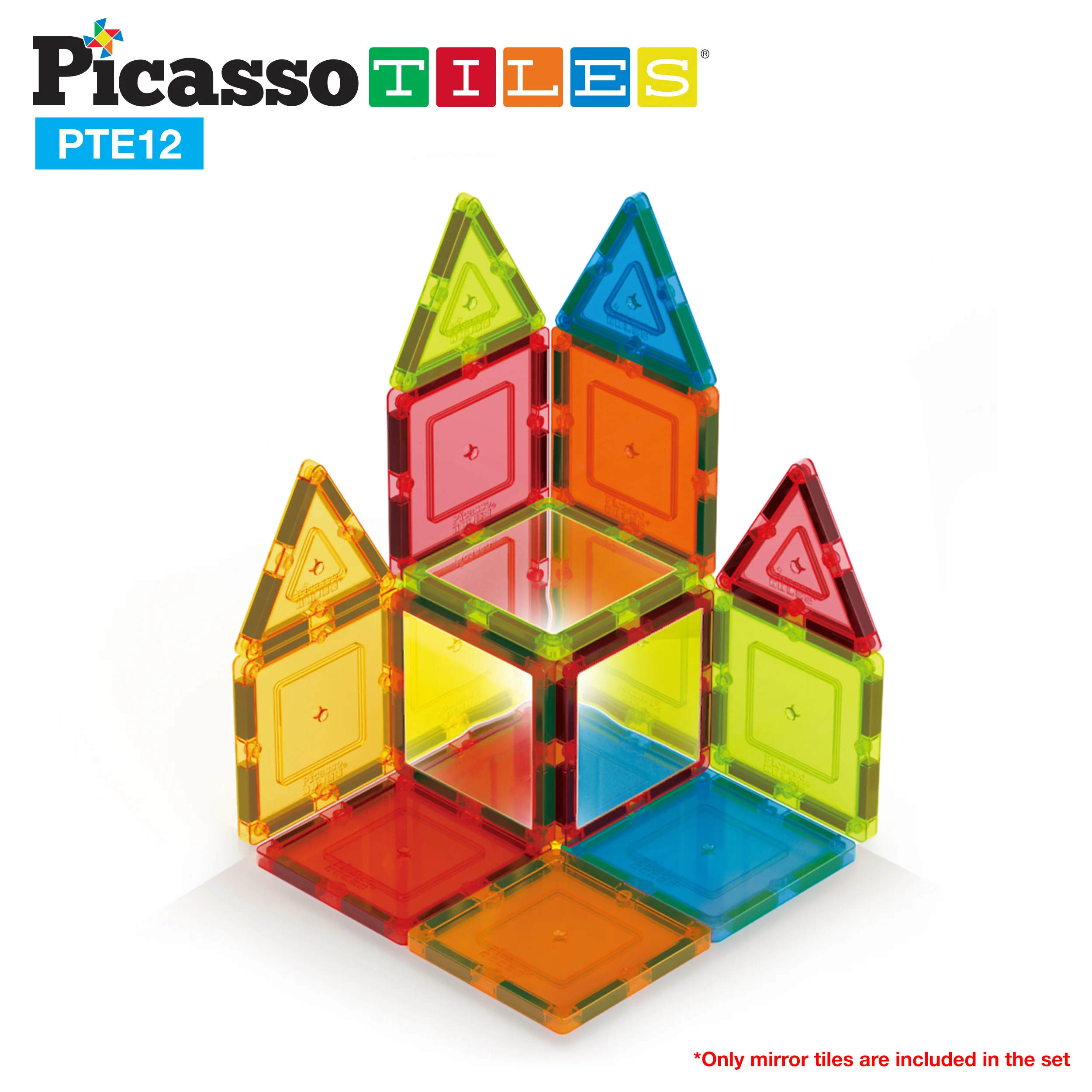PicassoTiles Mirror Magnetic Tiles Set (12 Pieces) - Image 3