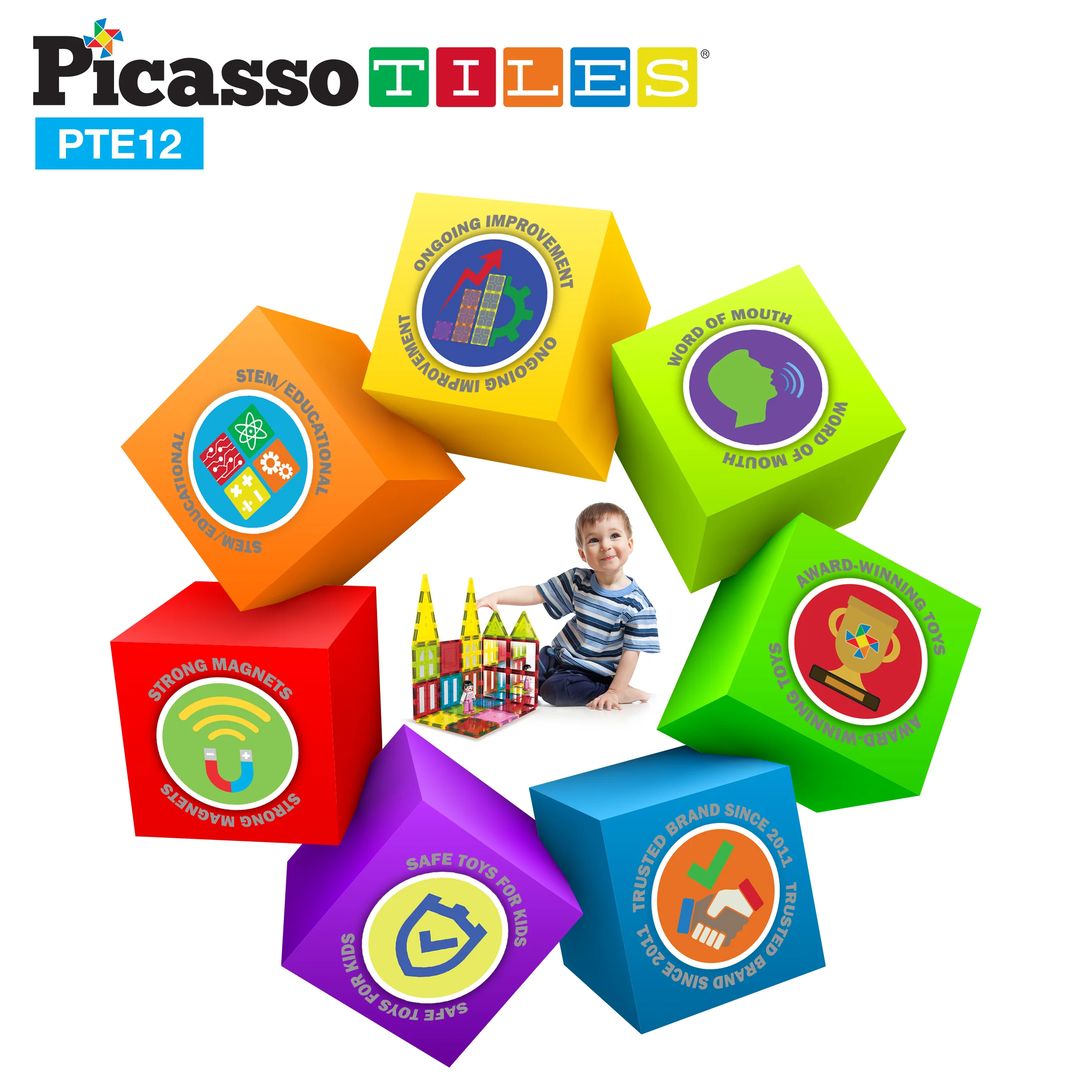 PicassoTiles Mirror Magnetic Tiles Set (12 Pieces) - Image 6