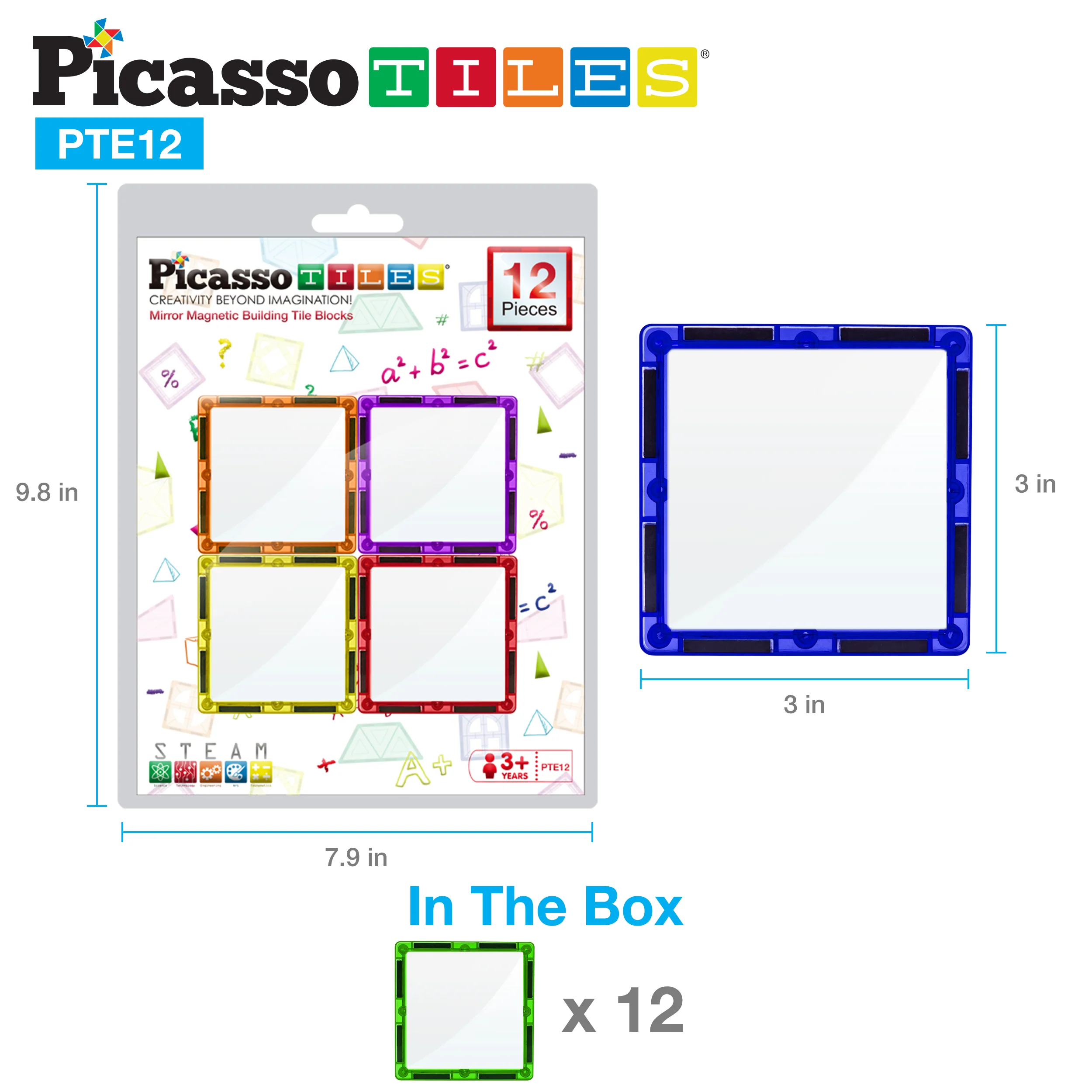 PicassoTiles Mirror Magnetic Tiles Set (12 Pieces) - Image 7