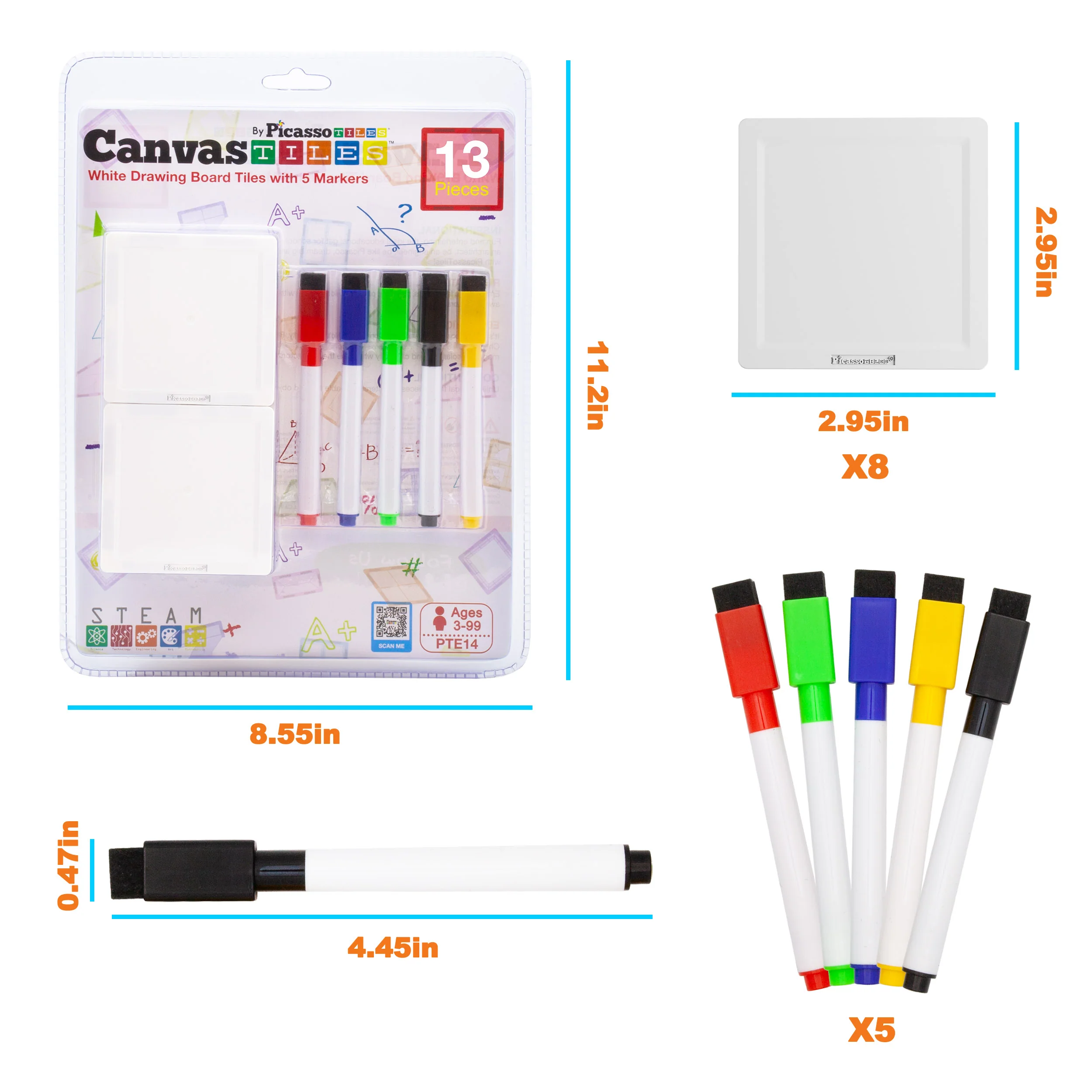 PicassoTiles Magnetic Whiteboard Tiles with Erasable Markers (13 Pieces) - Image 5