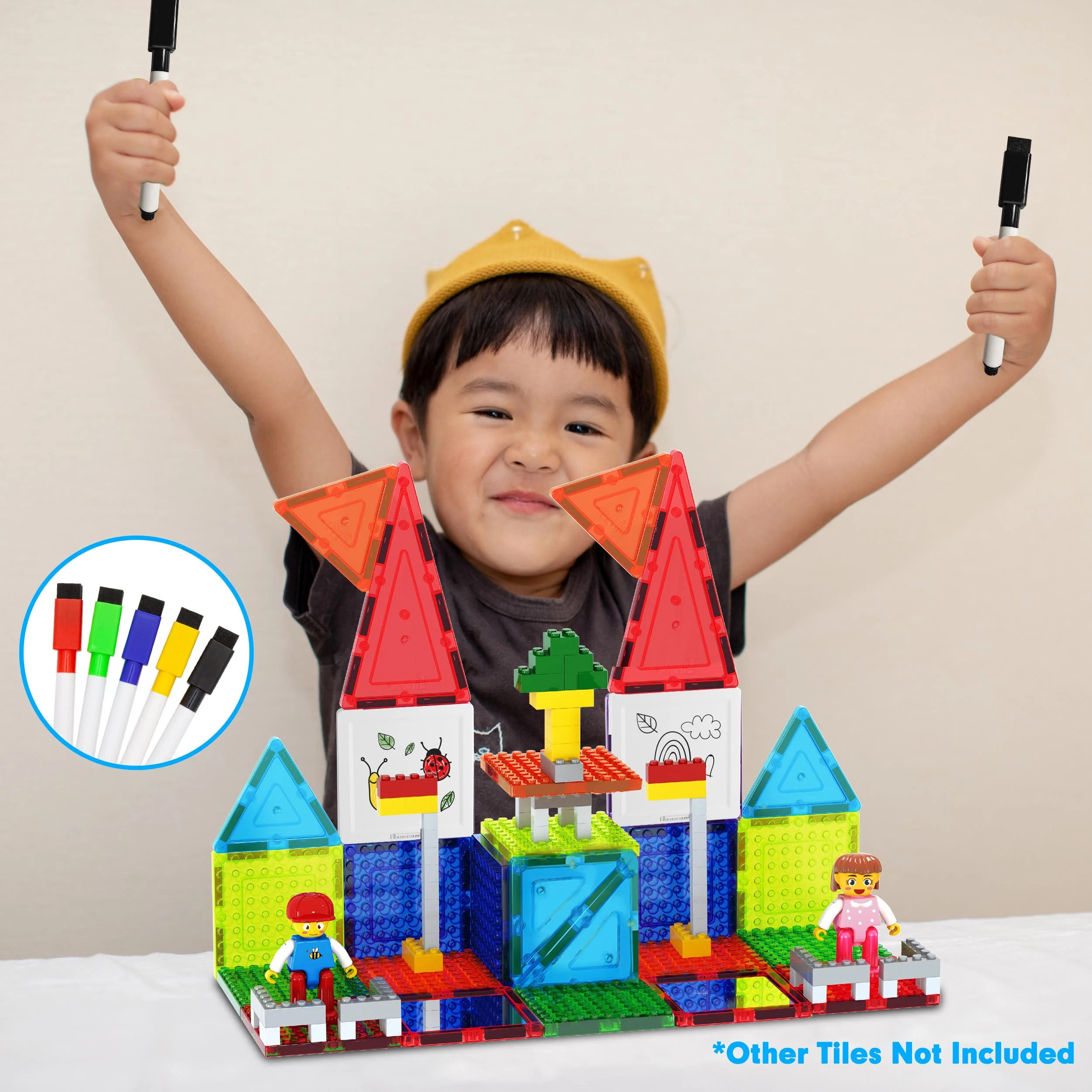 PicassoTiles Magnetic Whiteboard Tiles with Erasable Markers (13 Pieces) - Image 7