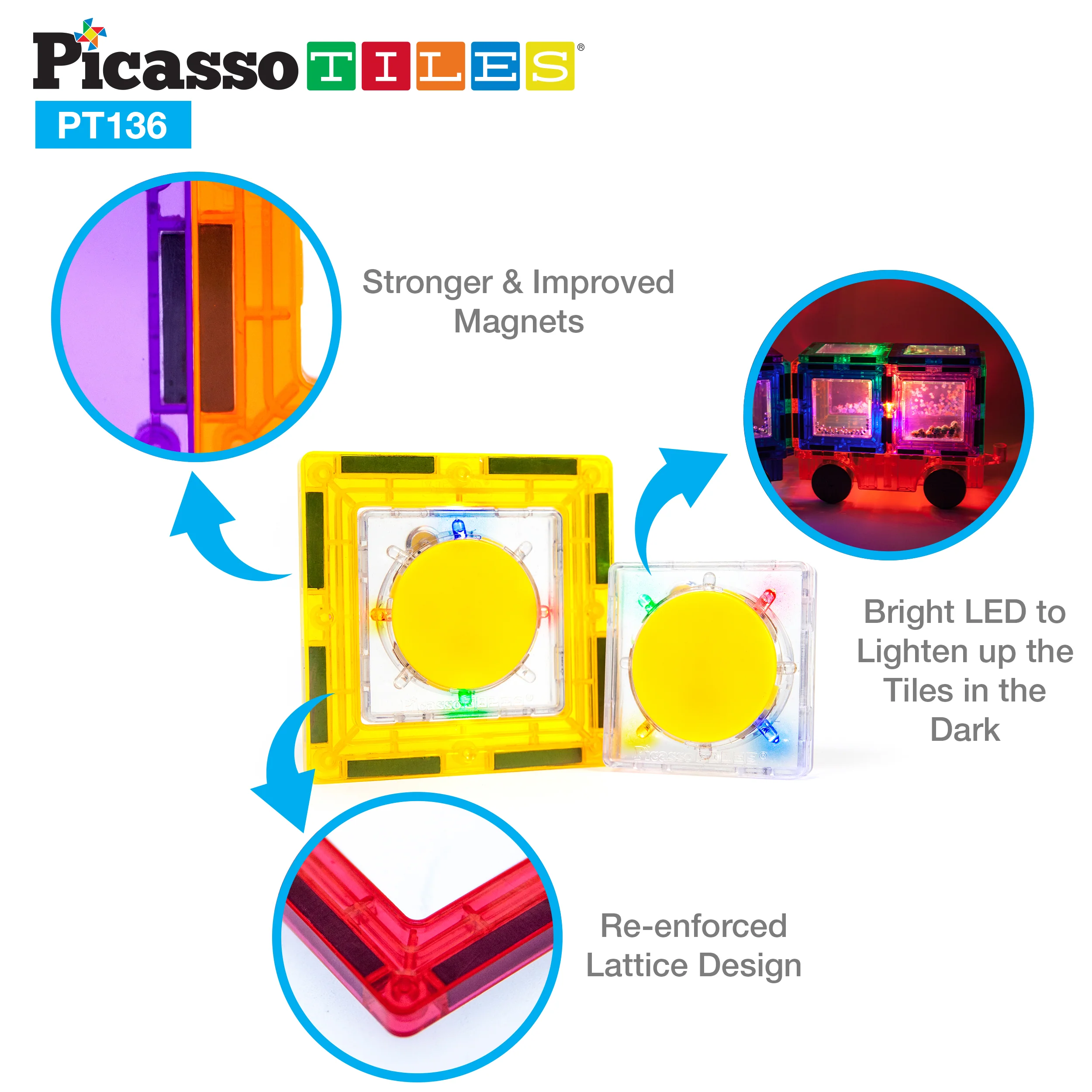 PicassoTiles Magnet Tile STEM Learning Clip-In Card LED Light Set - Image 7