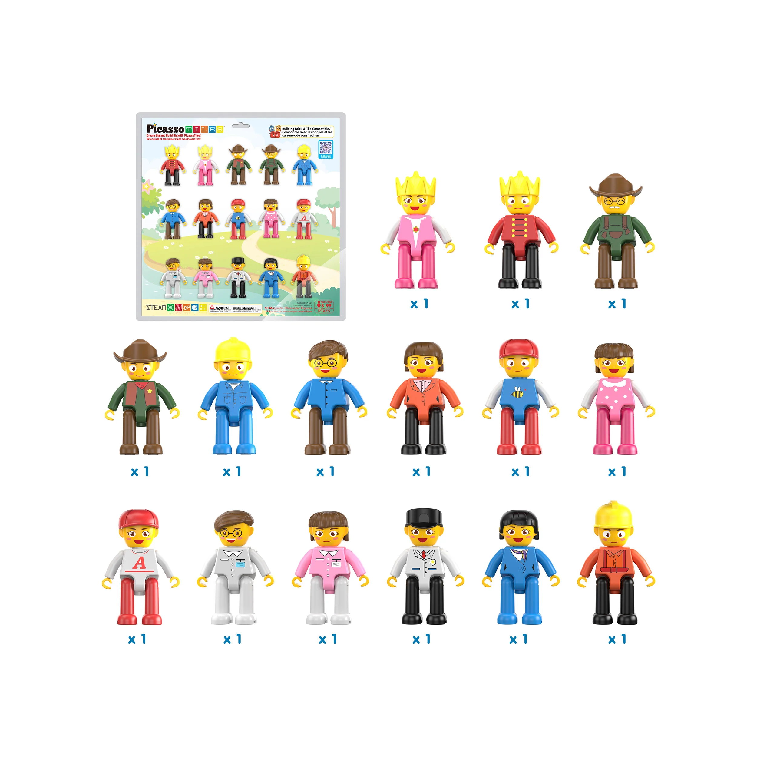 PicassoTiles 15 Piece Magnetic Blocks Character Figure Building Set - Image 3