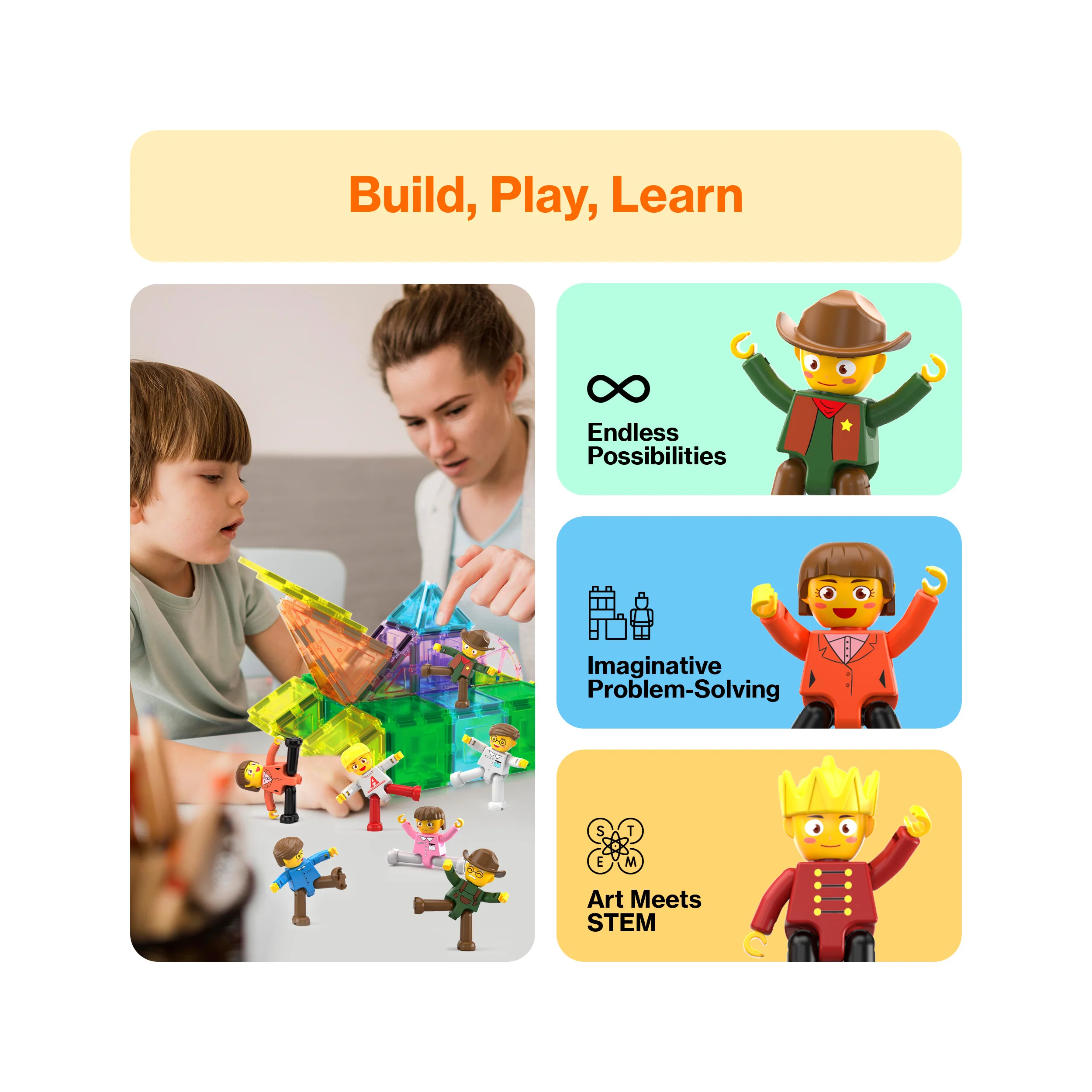 PicassoTiles 15 Piece Magnetic Blocks Character Figure Building Set - Image 4