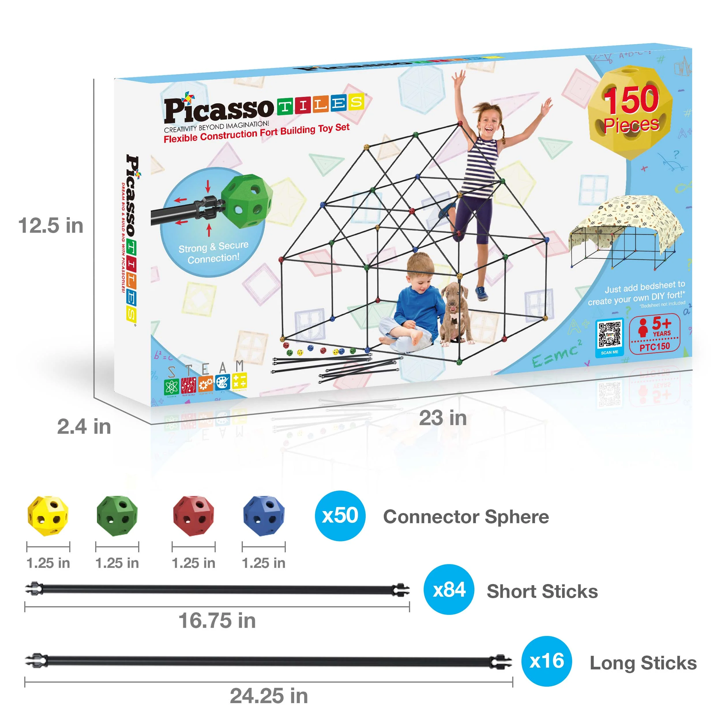 PicassoTiles 150 Piece Fort Building Kit - Image 7