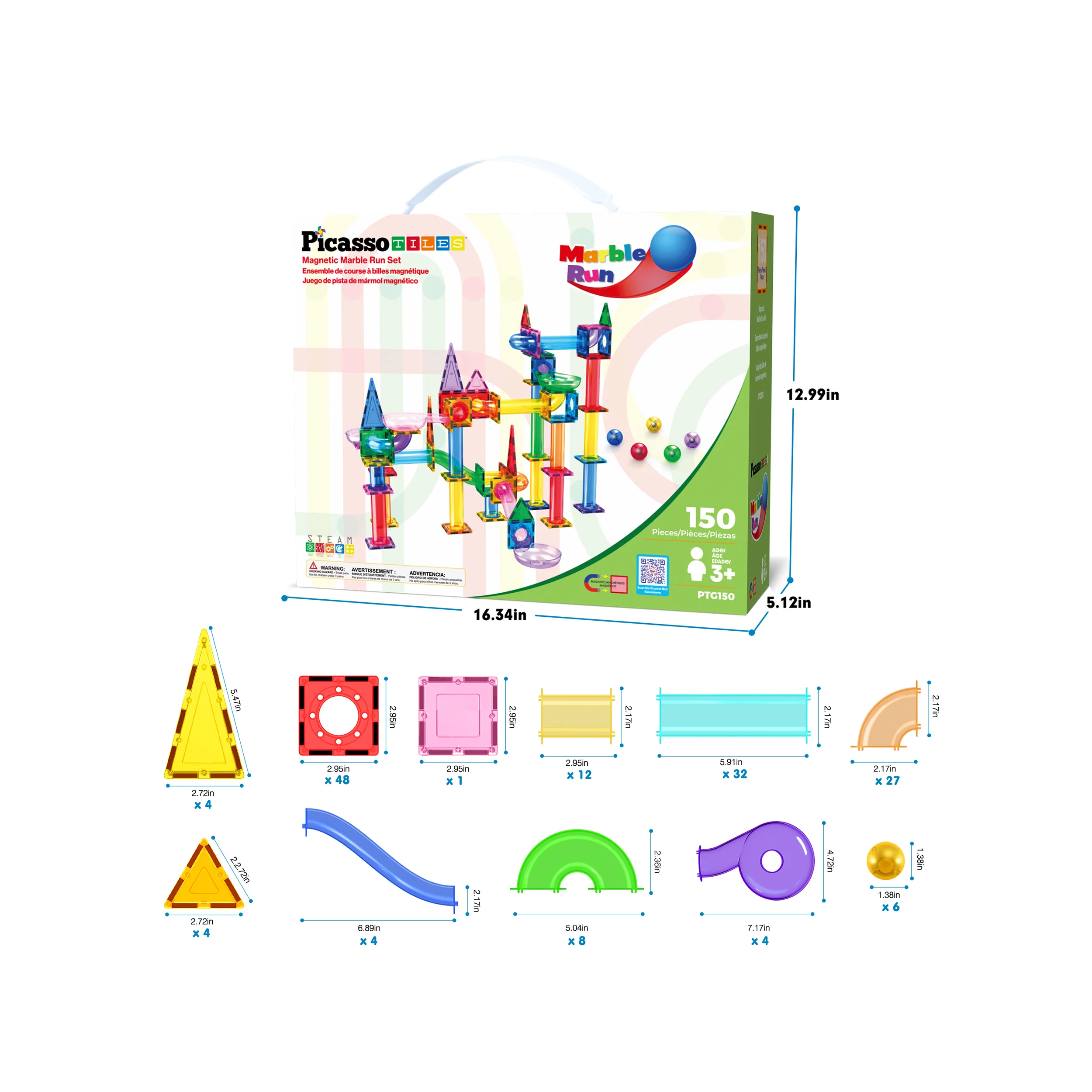 PicassoTiles 150pc Magnetic Marble Run Building Set - Image 3