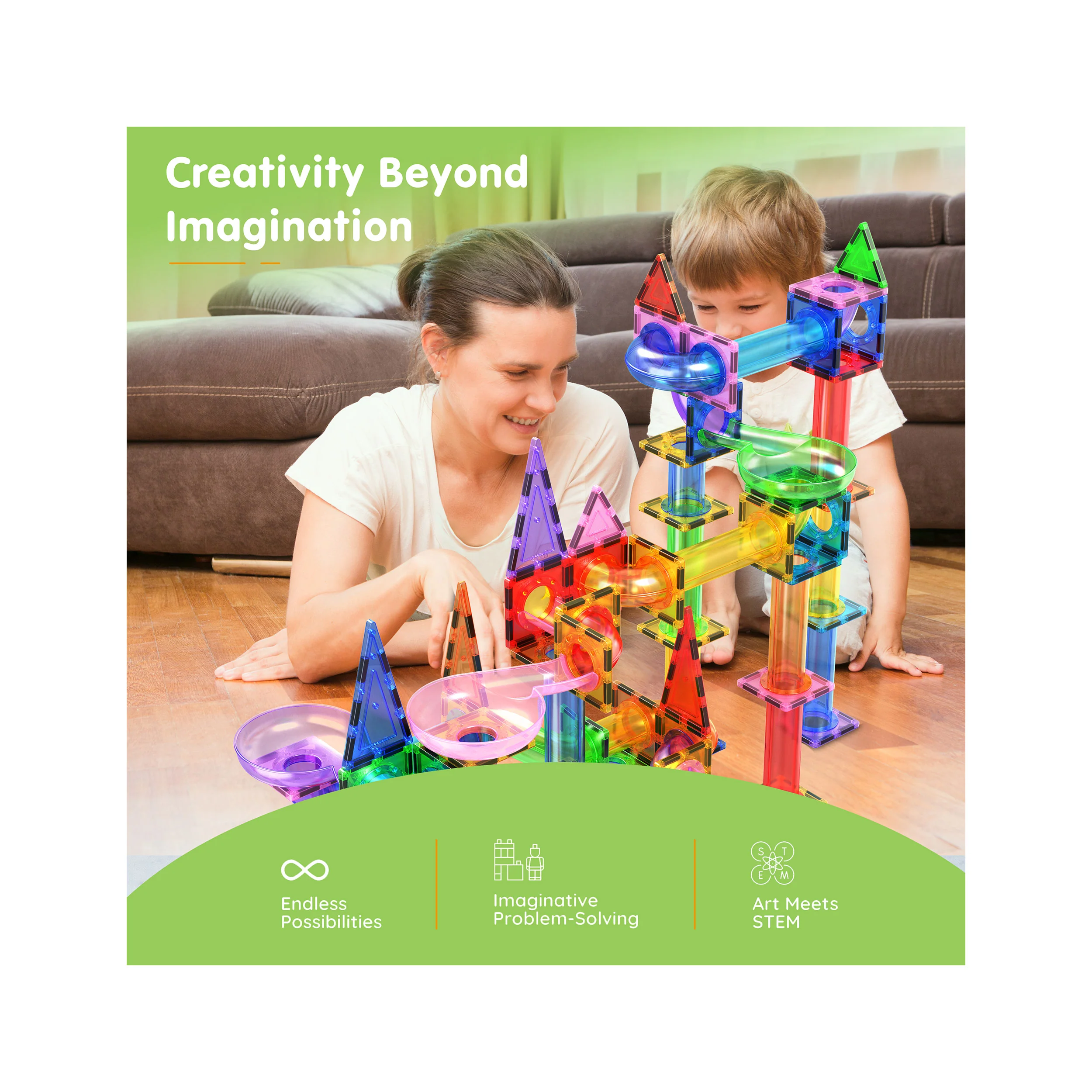 PicassoTiles 150pc Magnetic Marble Run Building Set - Image 6