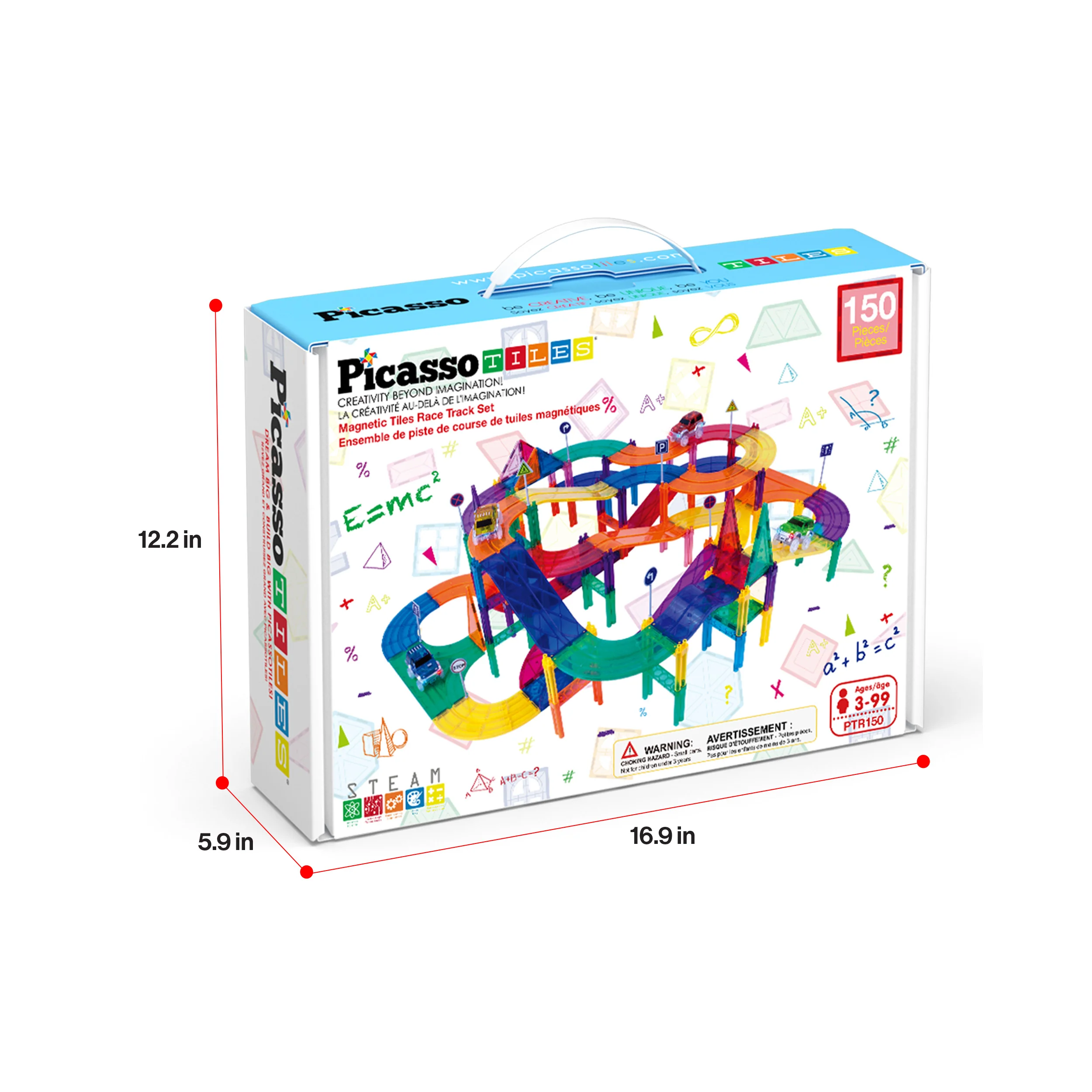 PicassoTiles Magnetic Tile Race Track Set (150 Pieces) with 4 LED Cars - Image 9