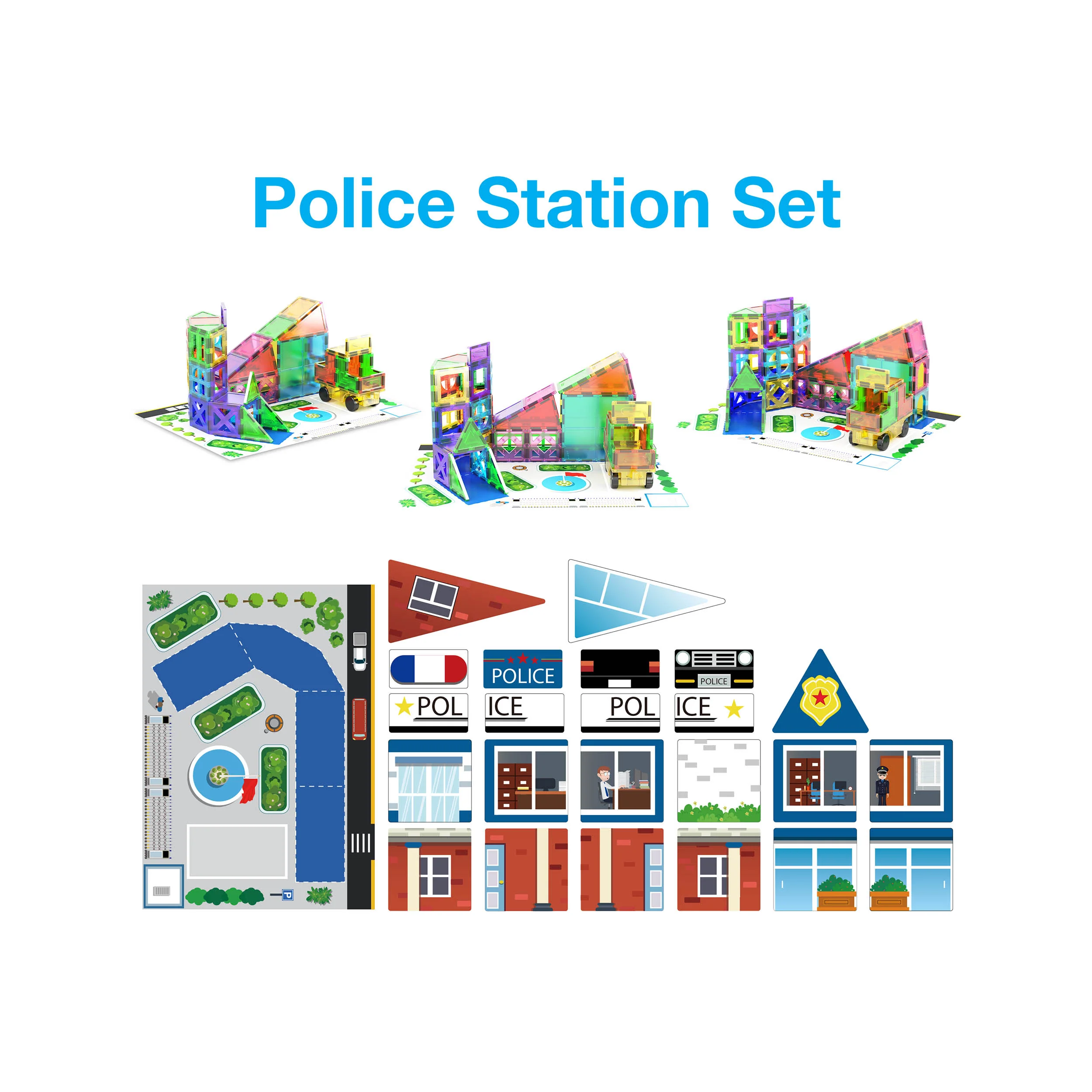 PicassoTiles Imaginative Magnet Tile Cityscape Set with Adhesive Backings - Image 10