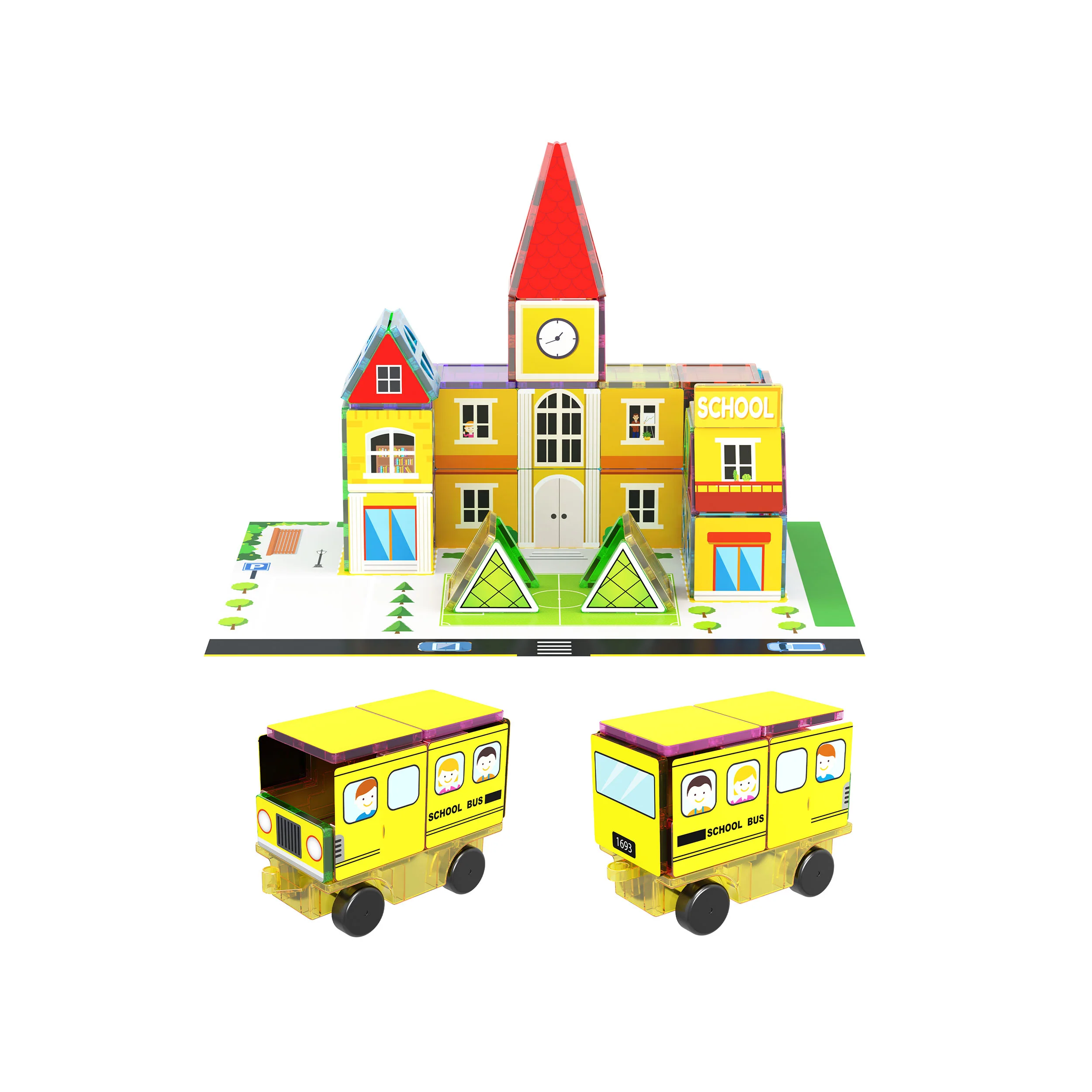 PicassoTiles Imaginative Magnet Tile Cityscape Set with Adhesive Backings - Image 11