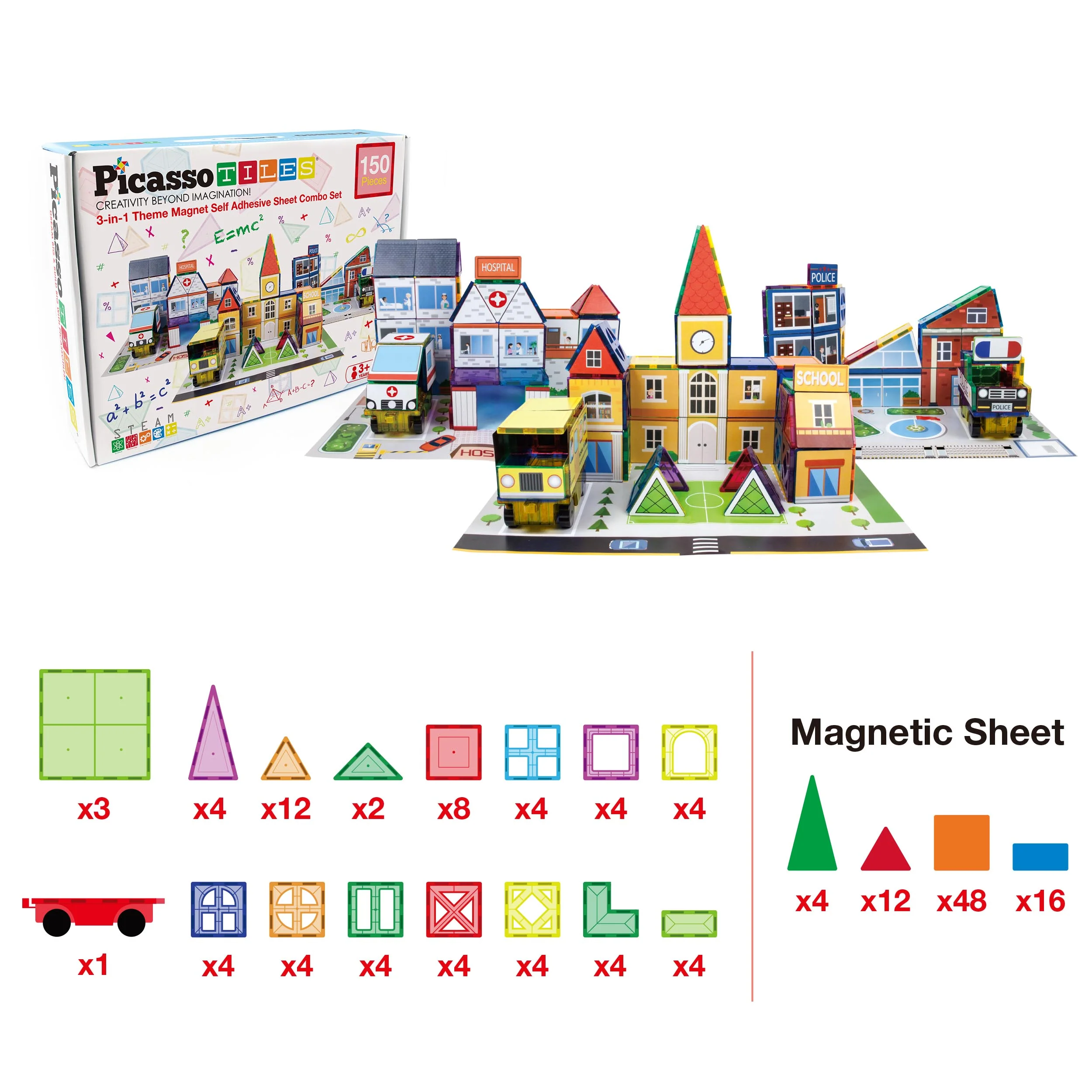 PicassoTiles Imaginative Magnet Tile Cityscape Set with Adhesive Backings - Image 14