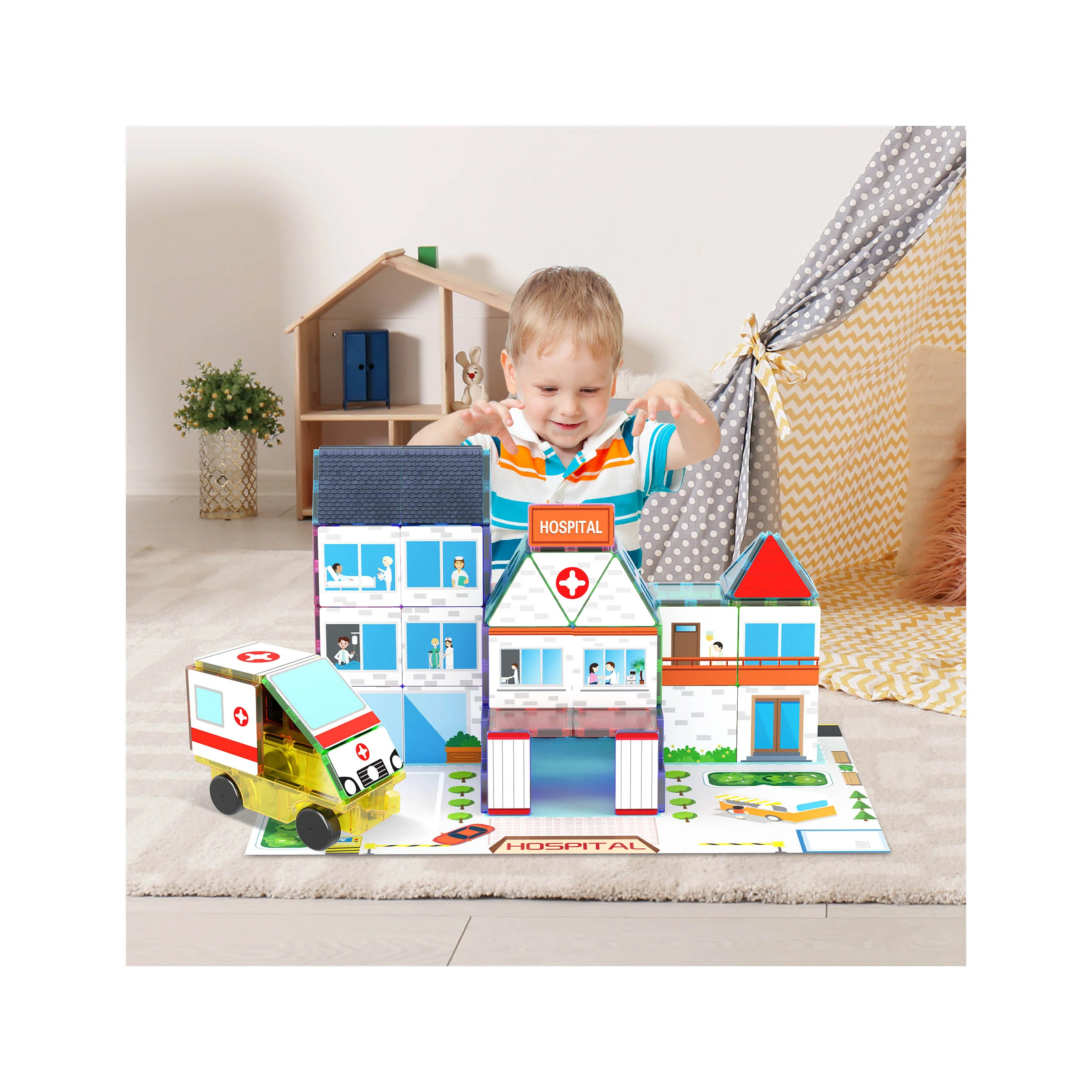 PicassoTiles Imaginative Magnet Tile Cityscape Set with Adhesive Backings - Image 4
