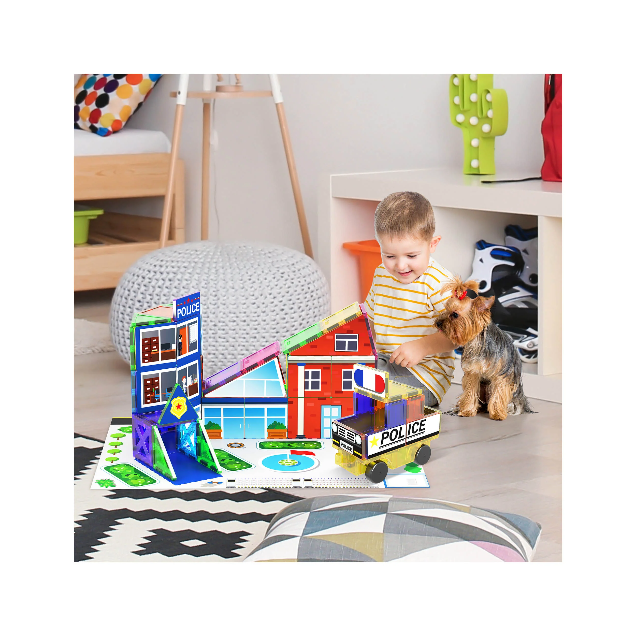 PicassoTiles Imaginative Magnet Tile Cityscape Set with Adhesive Backings - Image 5