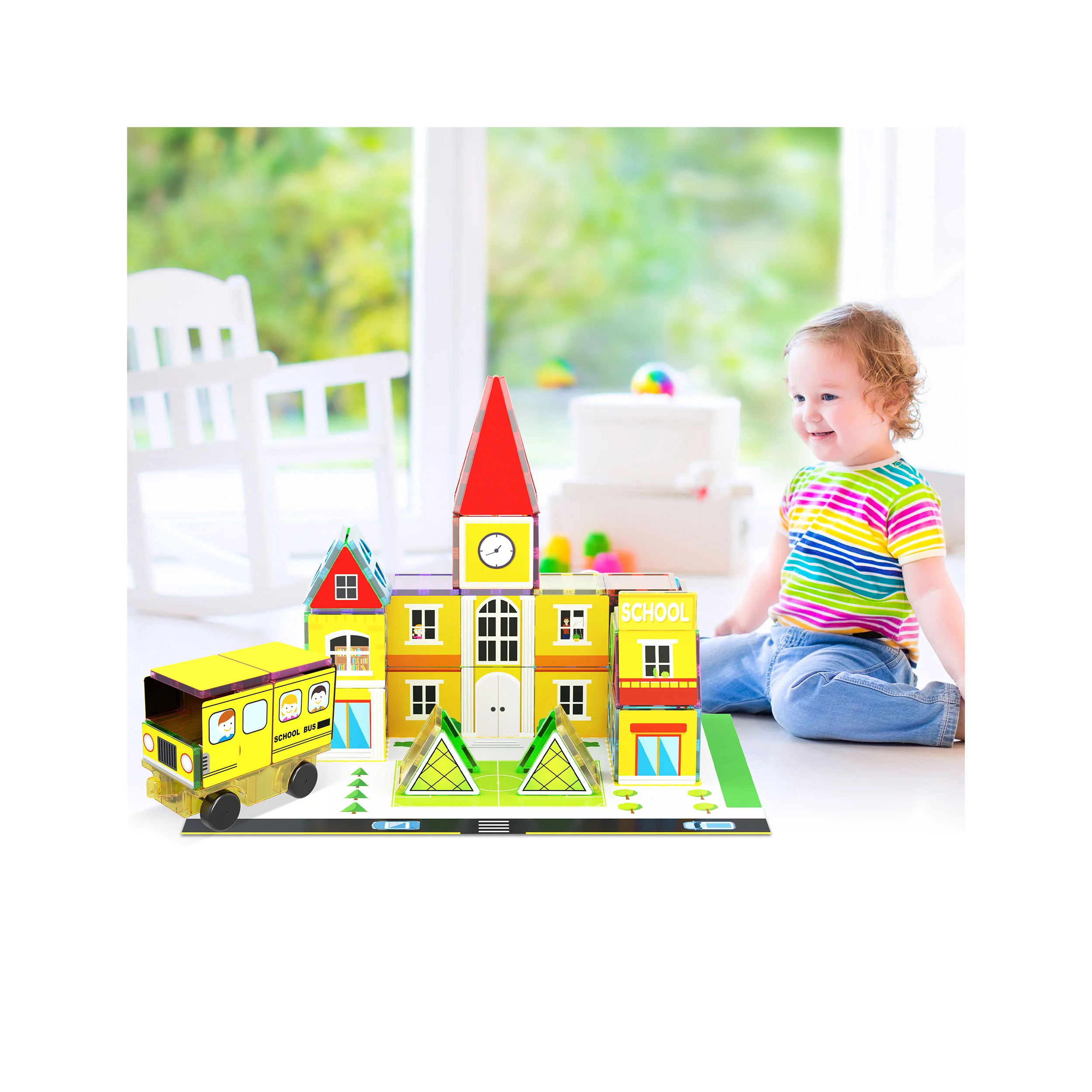PicassoTiles Imaginative Magnet Tile Cityscape Set with Adhesive Backings - Image 6