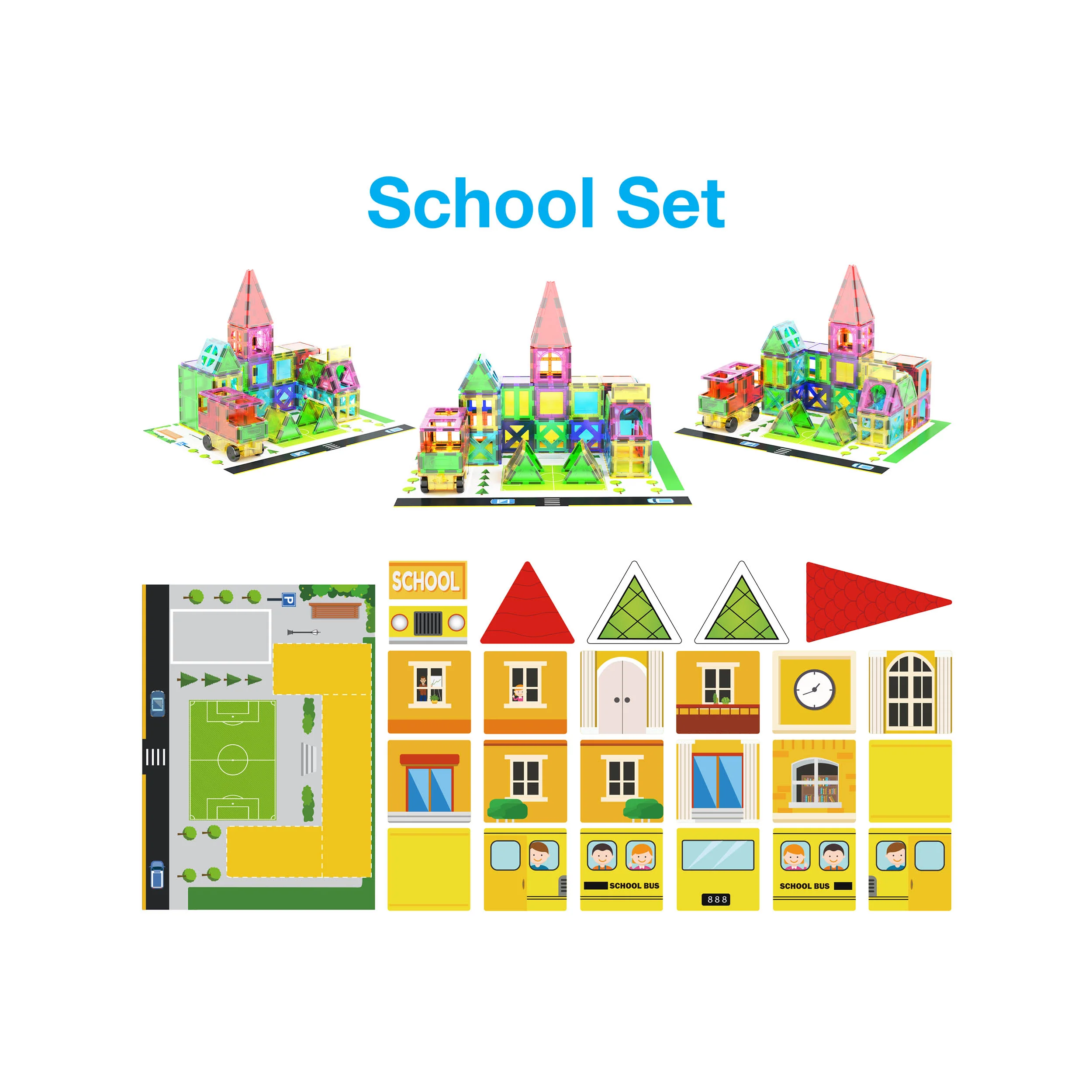 PicassoTiles Imaginative Magnet Tile Cityscape Set with Adhesive Backings - Image 8