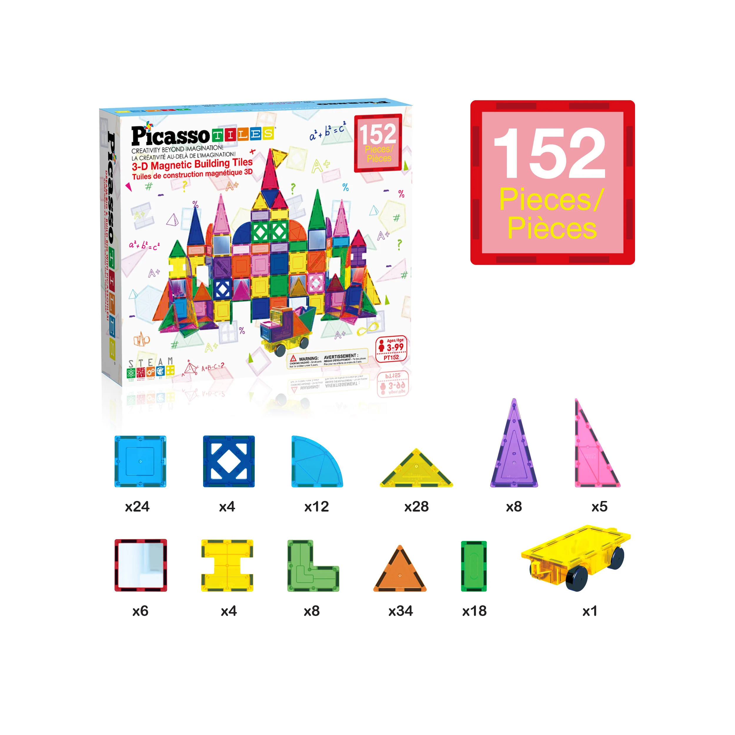 PicassoTiles 152pc Magnetic Tiles Mirror Tiles Design Set - Image 3