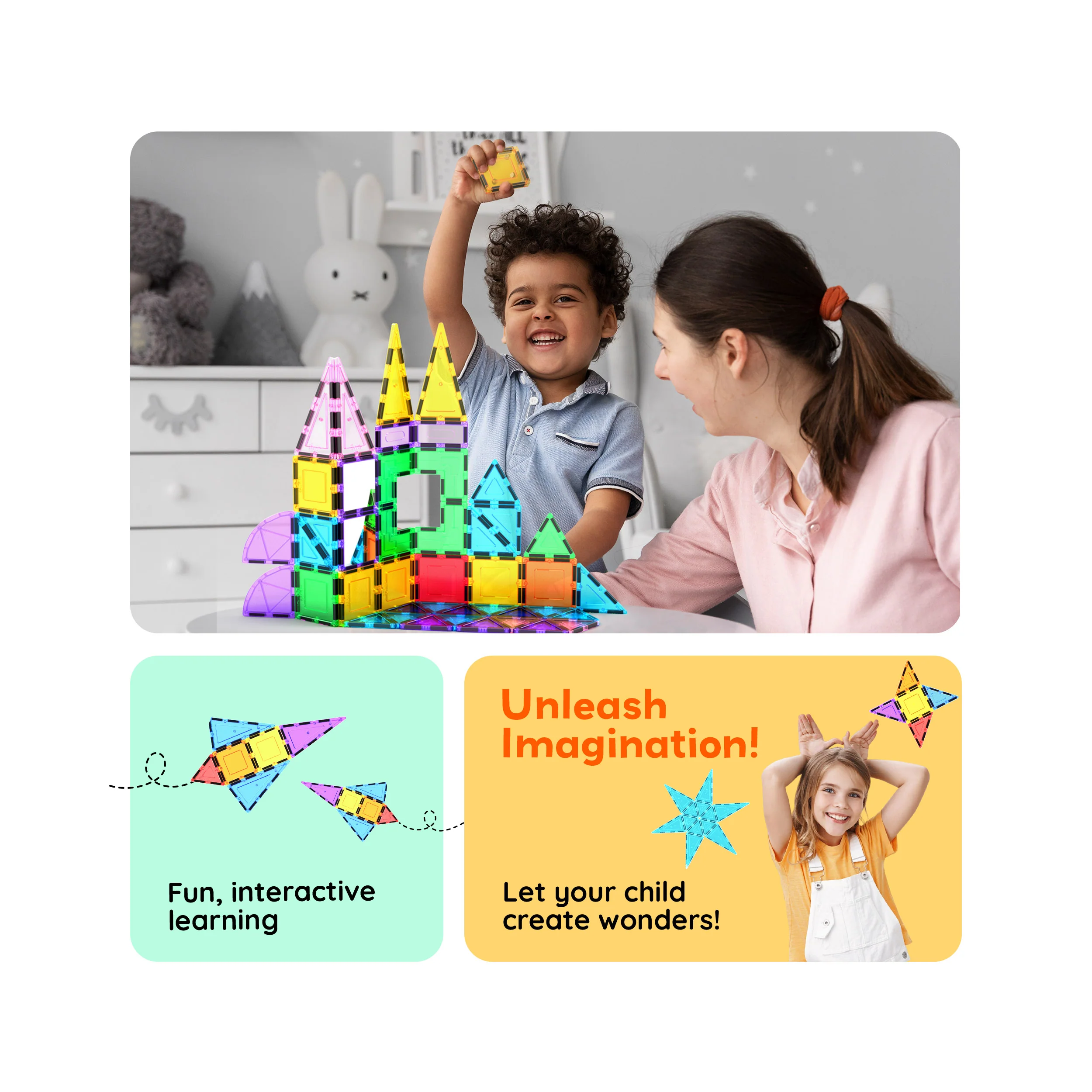 PicassoTiles 152pc Magnetic Tiles Mirror Tiles Design Set - Image 5