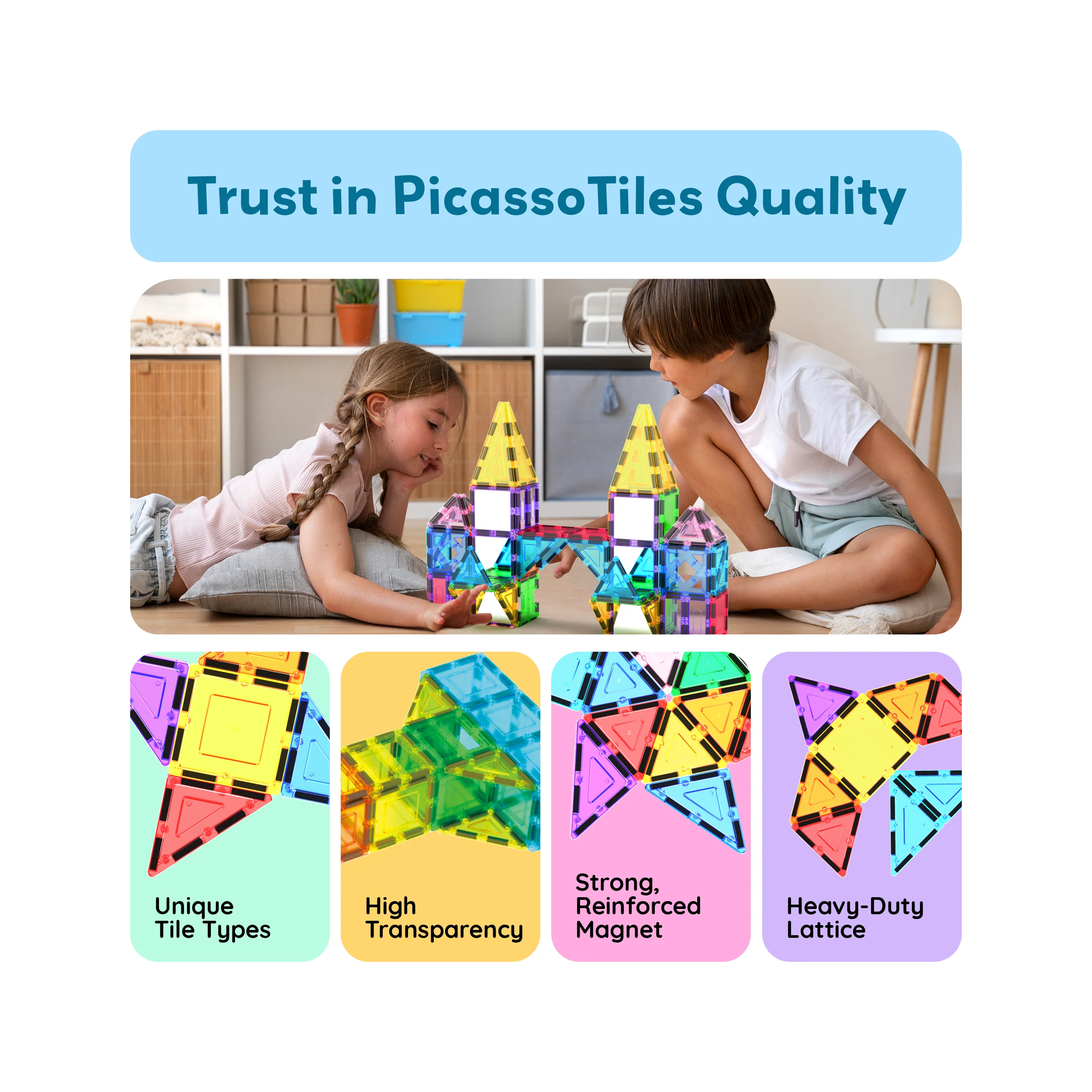 PicassoTiles 152pc Magnetic Tiles Mirror Tiles Design Set - Image 8