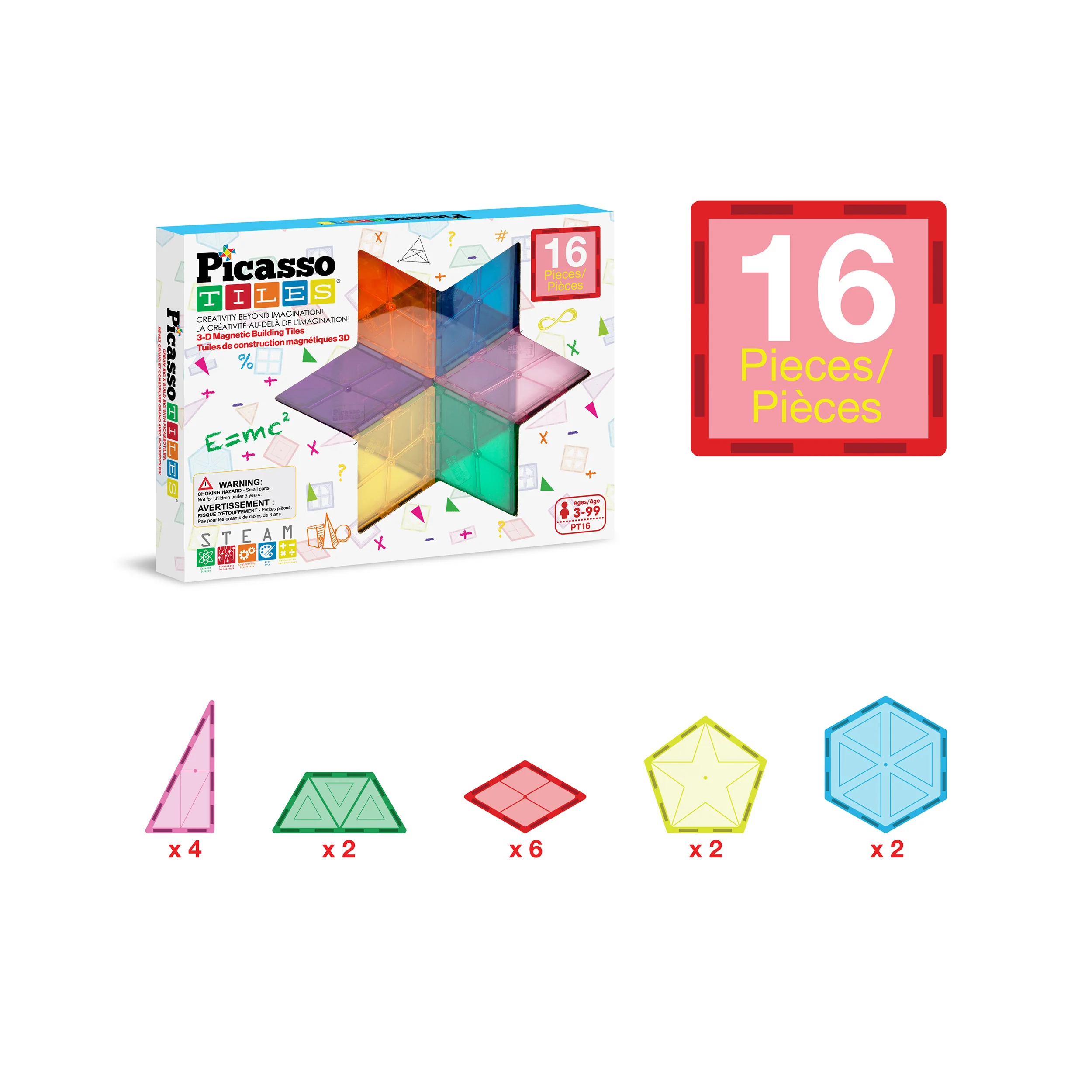 PicassoTiles Geometric Shape Magnetic Tiles Set (16 Pieces) - Image 3