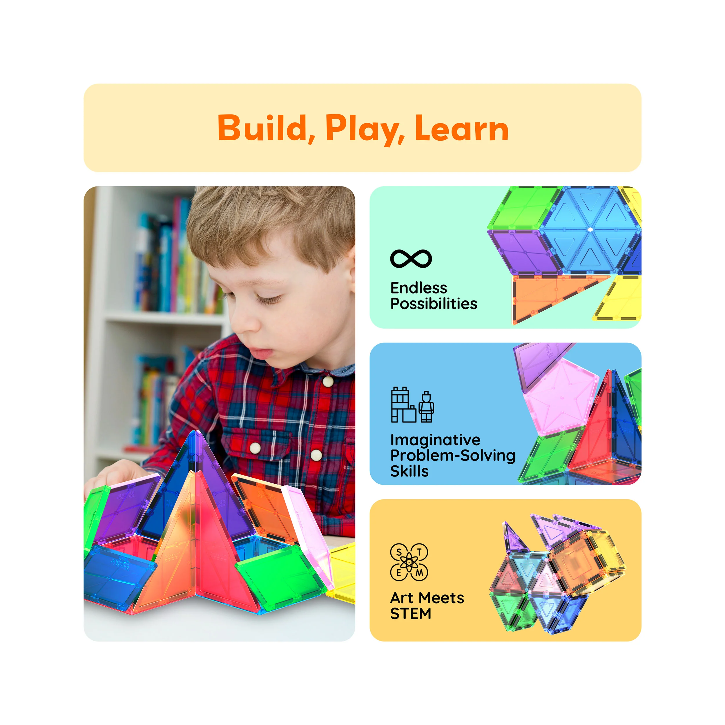 PicassoTiles Geometric Shape Magnetic Tiles Set (16 Pieces) - Image 4