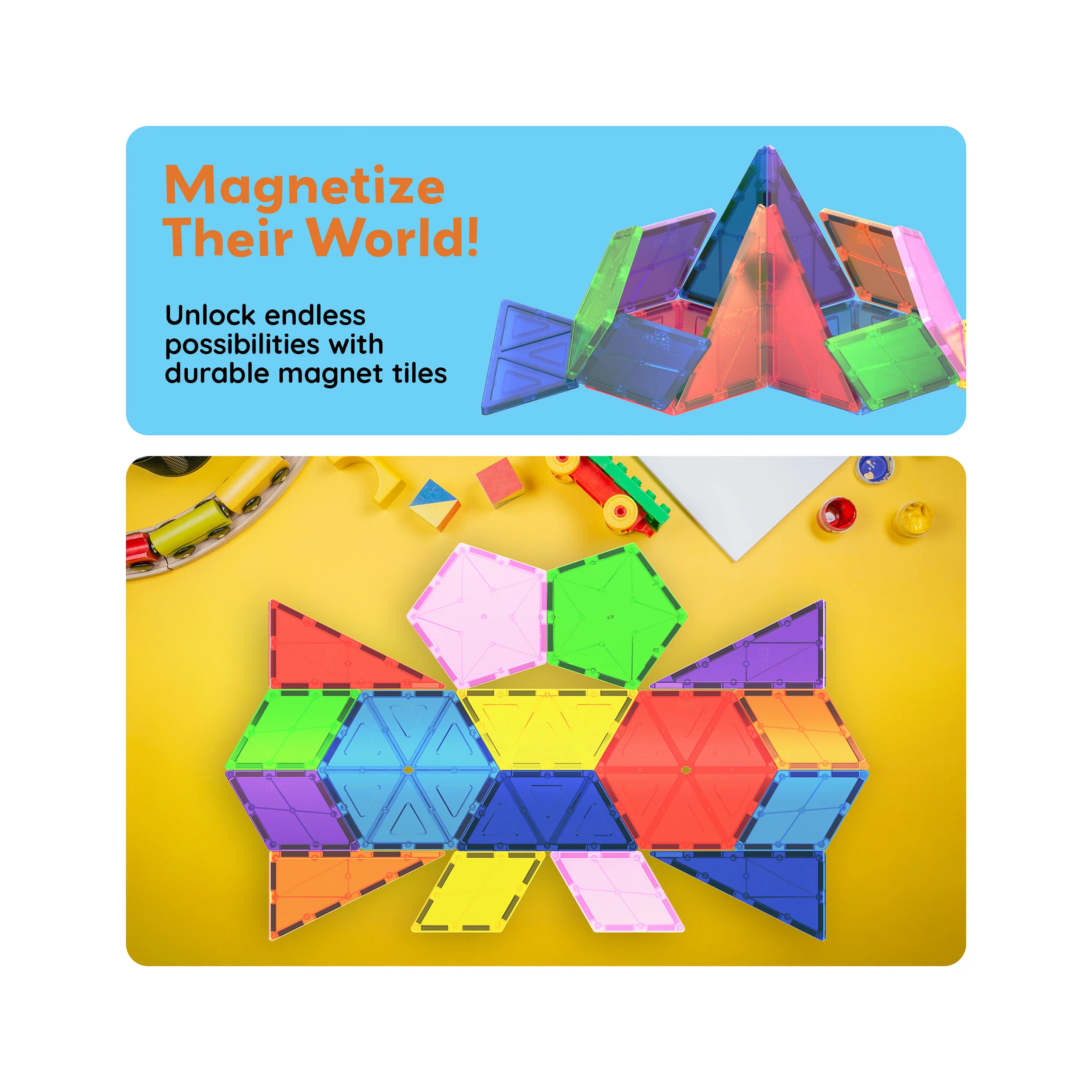 PicassoTiles Geometric Shape Magnetic Tiles Set (16 Pieces) - Image 7