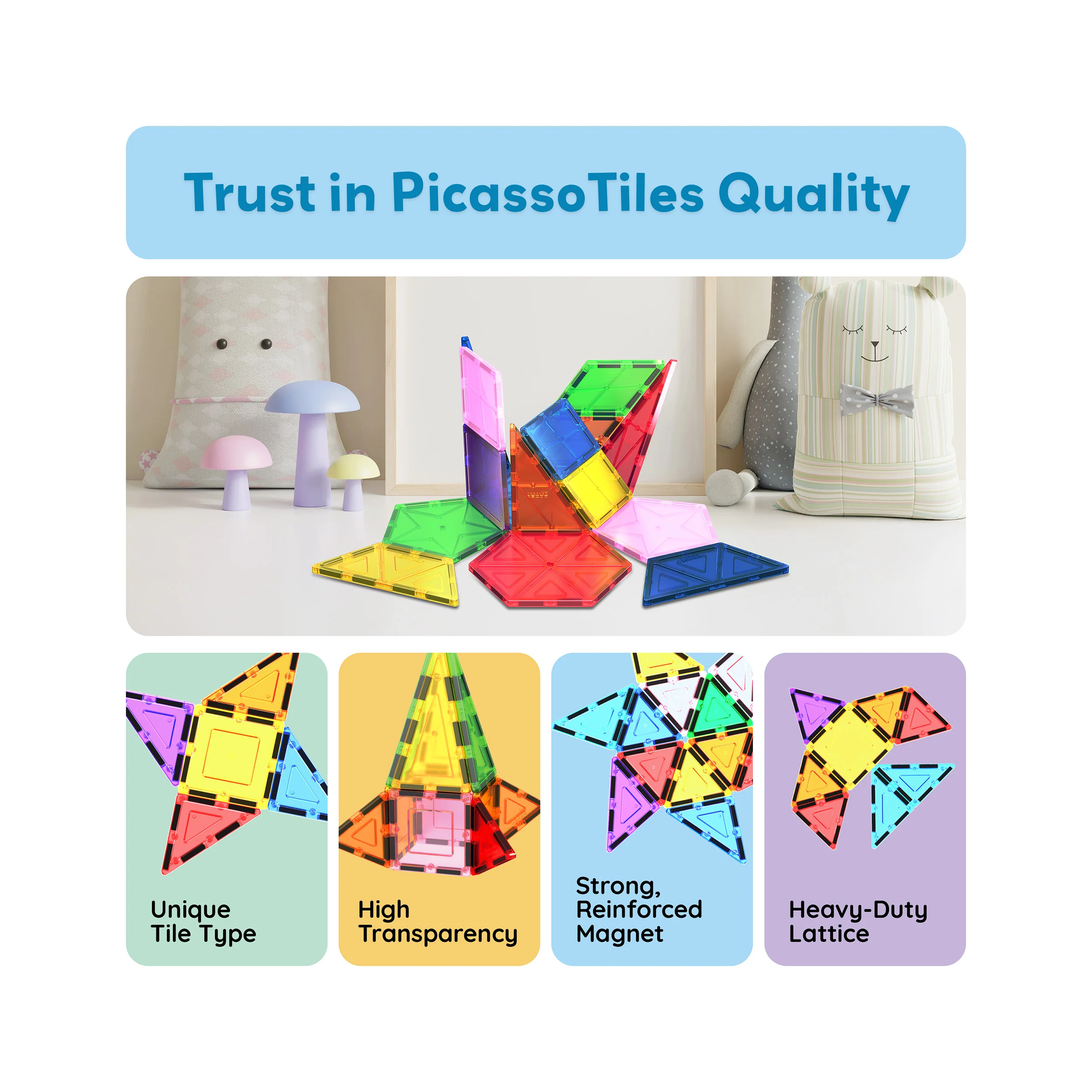 PicassoTiles Geometric Shape Magnetic Tiles Set (16 Pieces) - Image 8