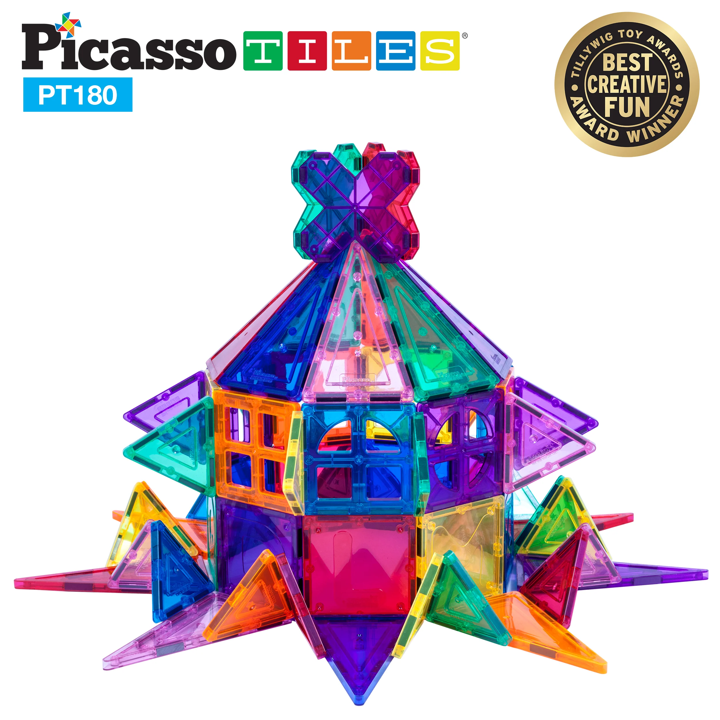PicassoTiles 180pc Deluxe Magnetic Tile Building Set with Cars (180 Pieces) - Image 4