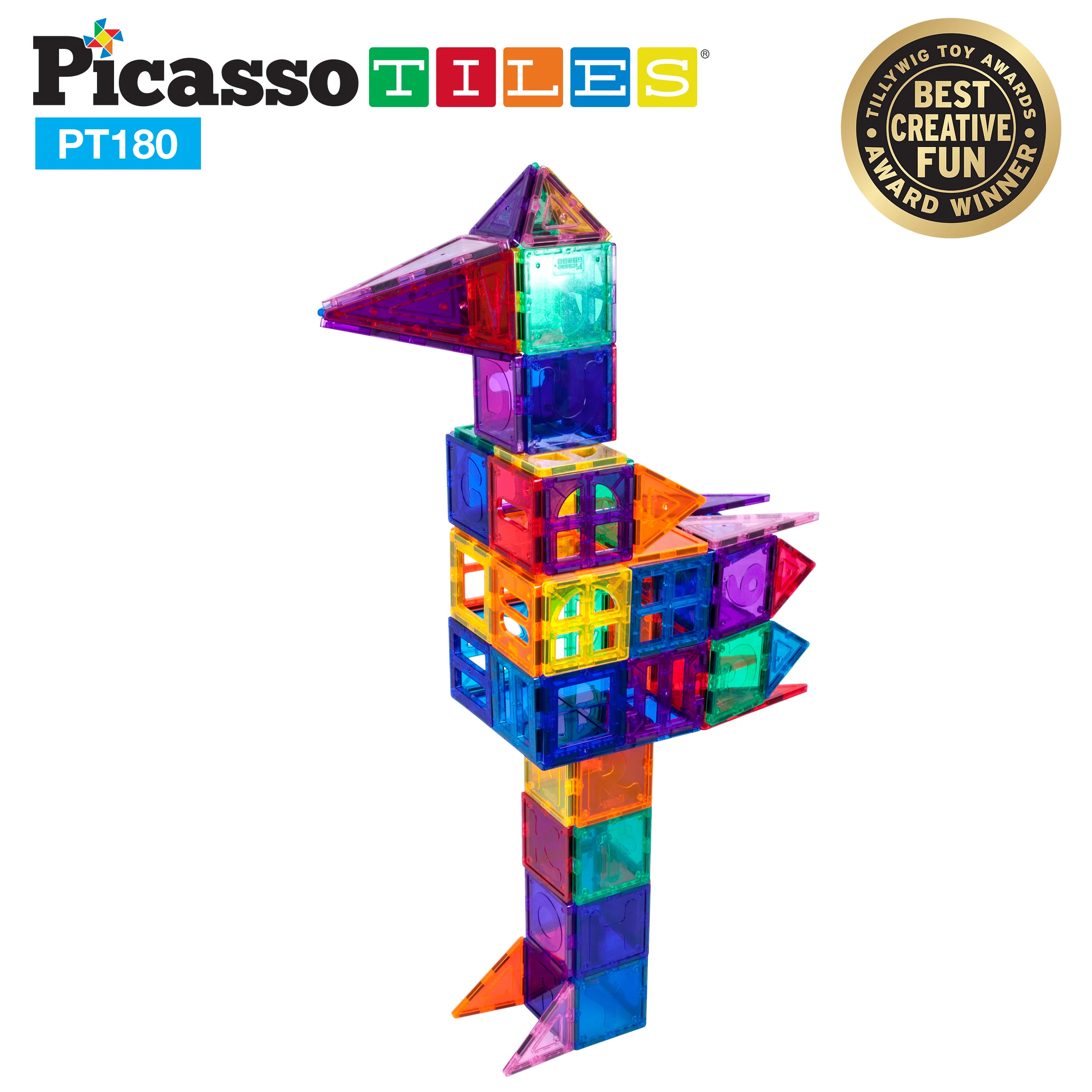 PicassoTiles 180pc Deluxe Magnetic Tile Building Set with Cars (180 Pieces) - Image 6