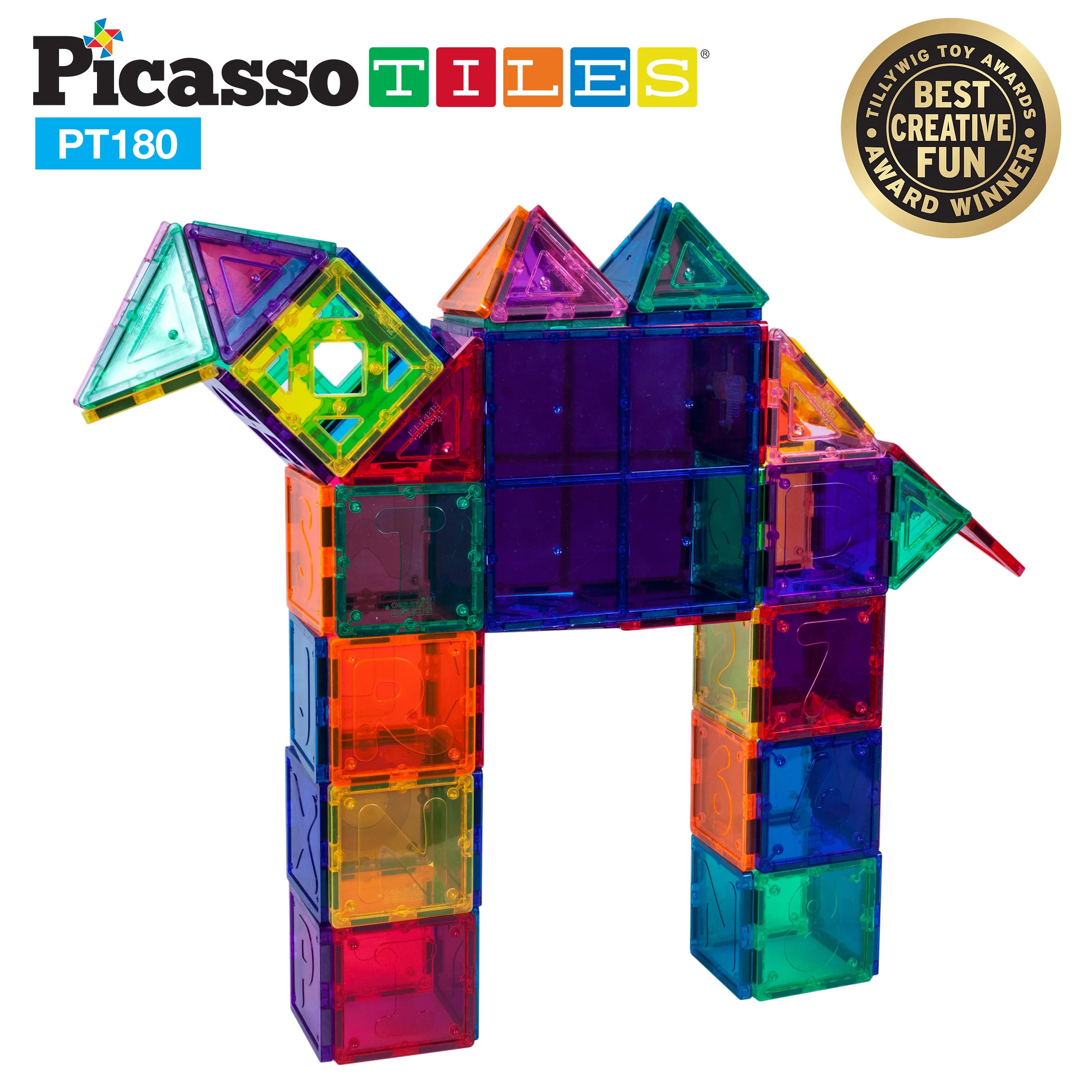 PicassoTiles 180pc Deluxe Magnetic Tile Building Set with Cars (180 Pieces) - Image 7
