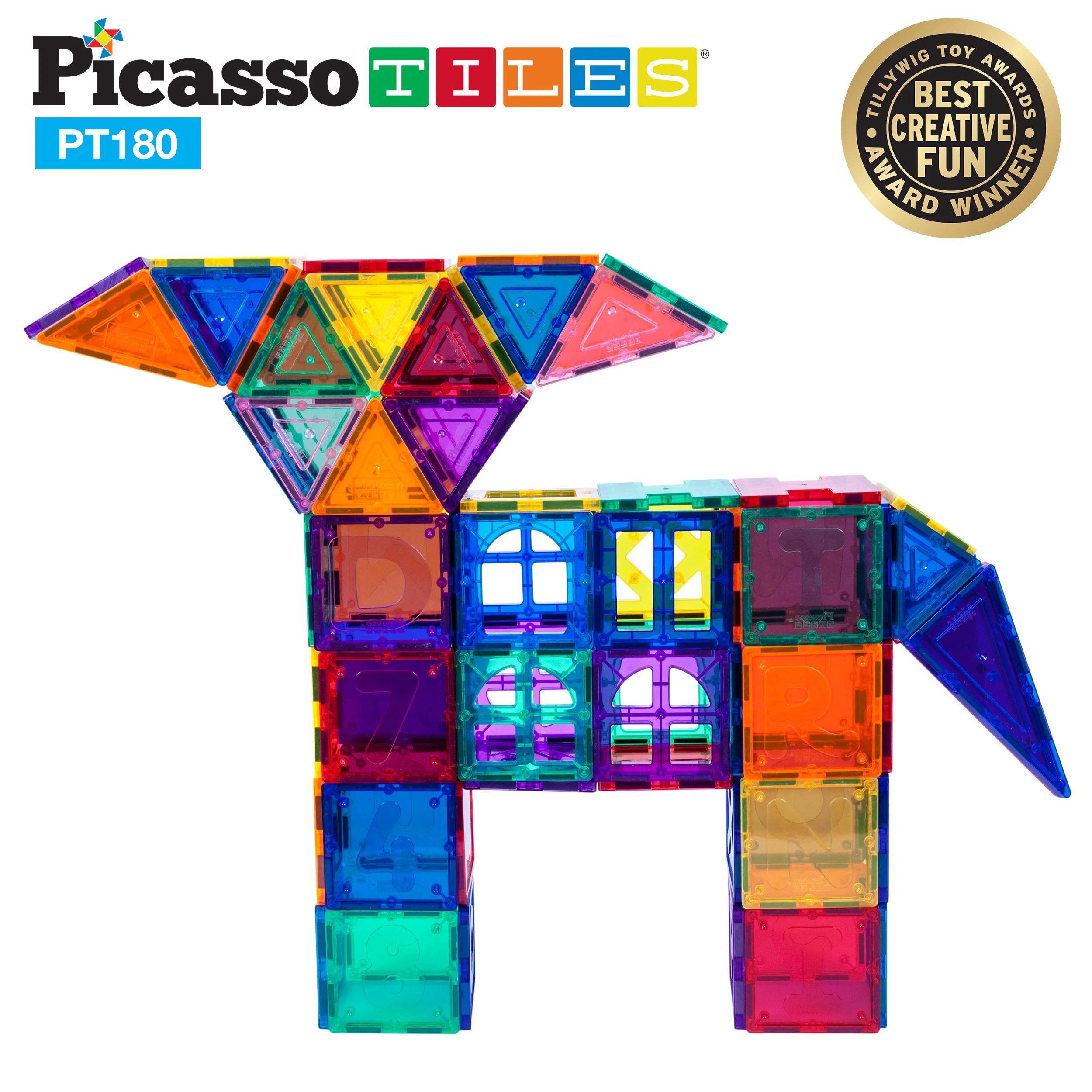 PicassoTiles 180pc Deluxe Magnetic Tile Building Set with Cars (180 Pieces) - Image 8